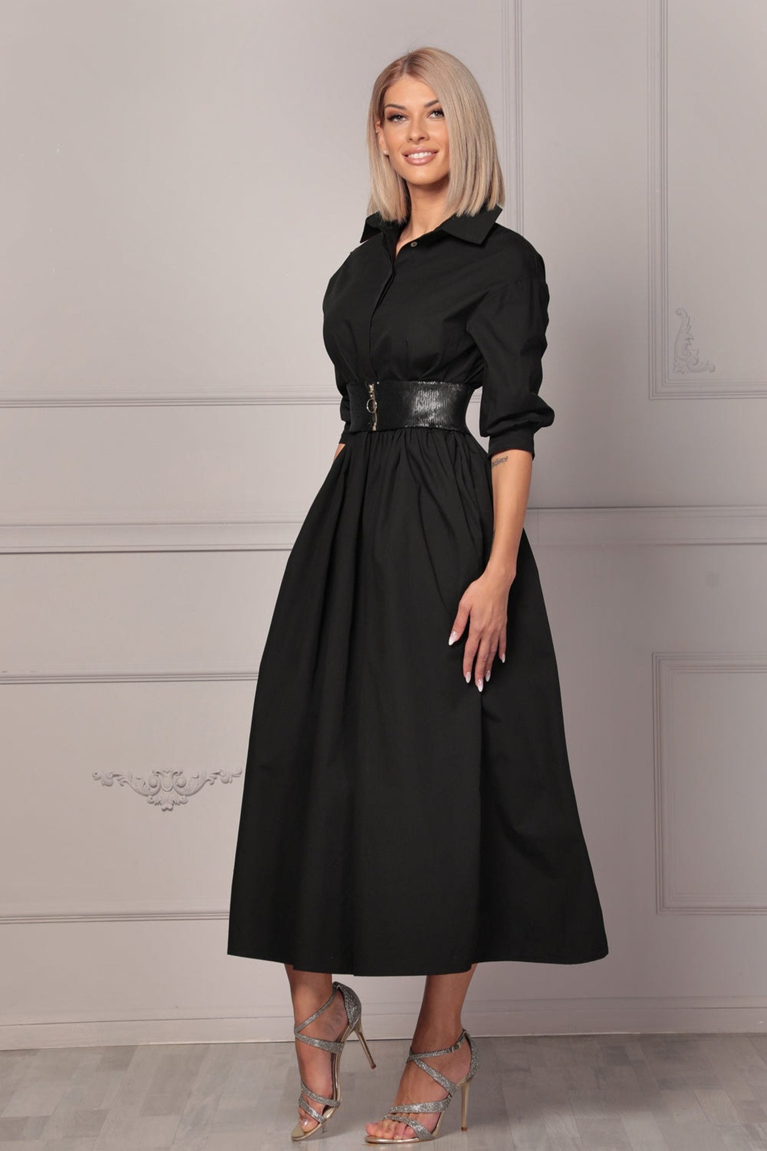 LOOSE POPLIN DRESS WITH BELT - ESSENTIALS