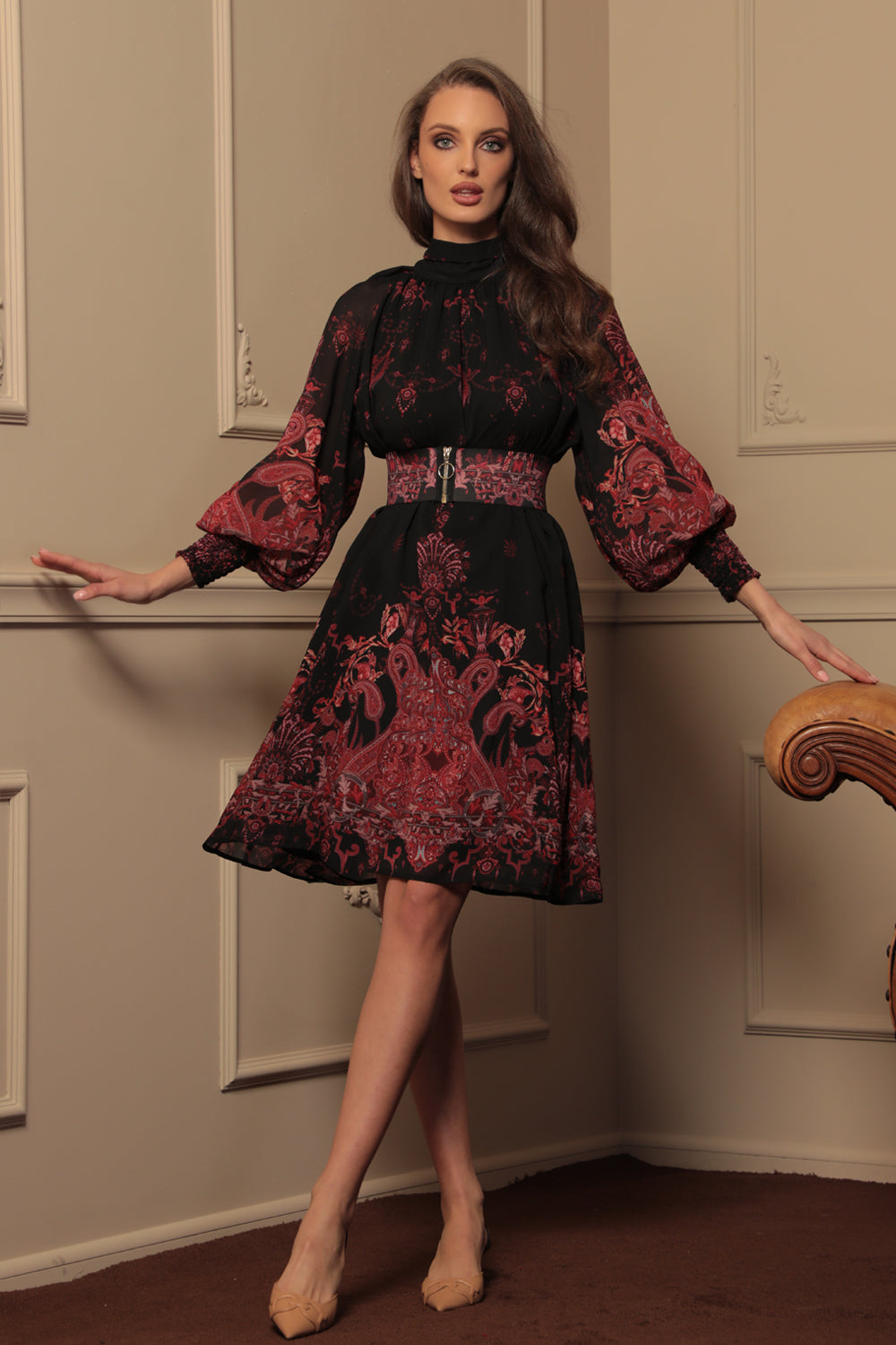 RELAXED FIT DRESS WITH RAGLAN SLEEVES - PAISLEY DARK JIORO СВОБОДНА РОКЛЯ С РЕГЛАН РЪКАВ - PAISLEY DARK JIORO