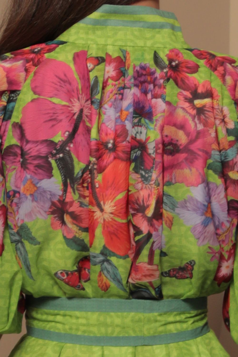 CHIFFON DRESS WITH PUFF SLEEVE - ACID GREEN LOGO JIORO ШИФОНЕНА РОКЛЯ С ОБЕМЕН РЪКАВ - ACID GREEN LOGO JIORO