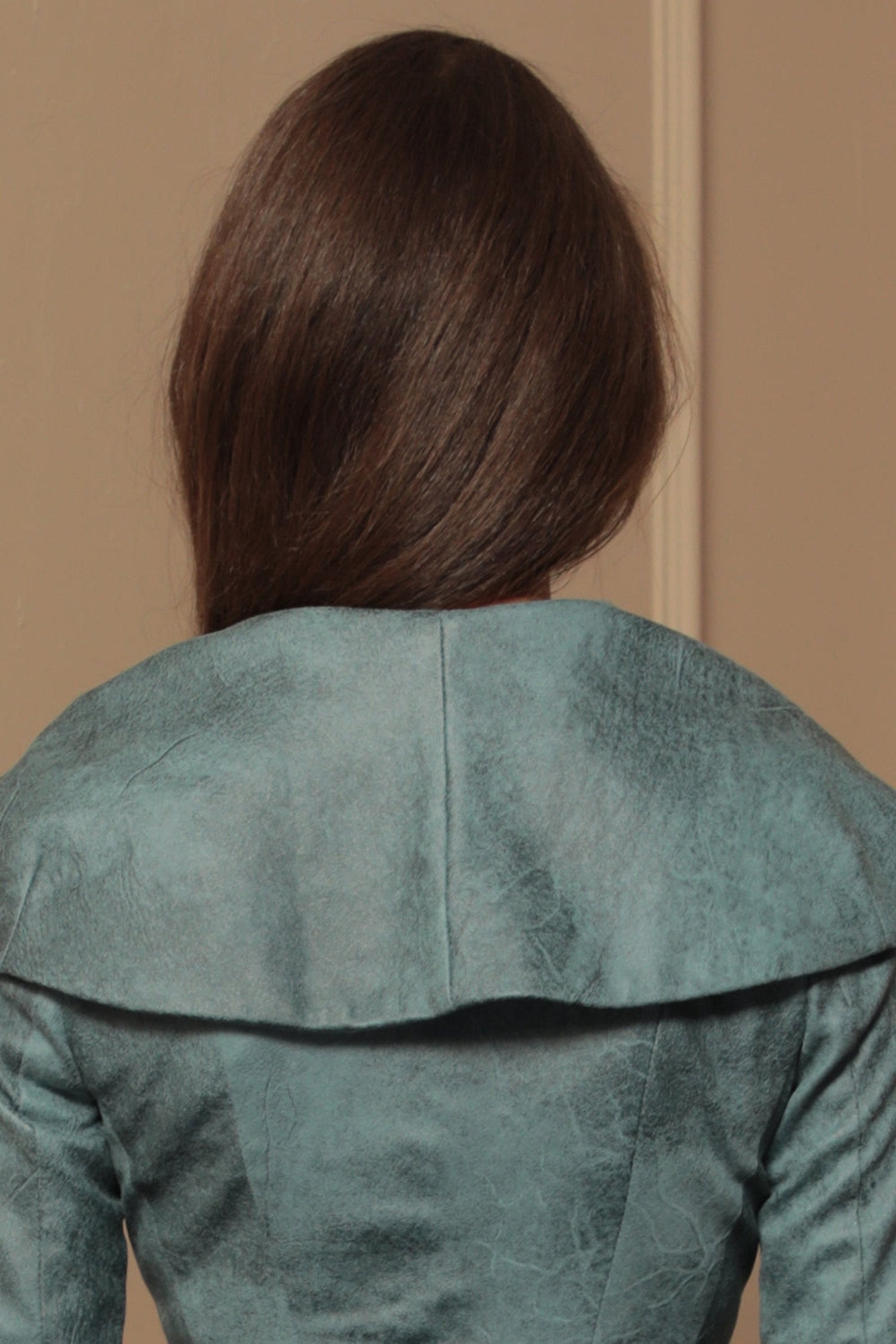 БЛЕЙЗЕР С ШАЛ ЯКА  ОТ ВЕЛУР В АЗУРНО СИНЬО - ESSENTIALS