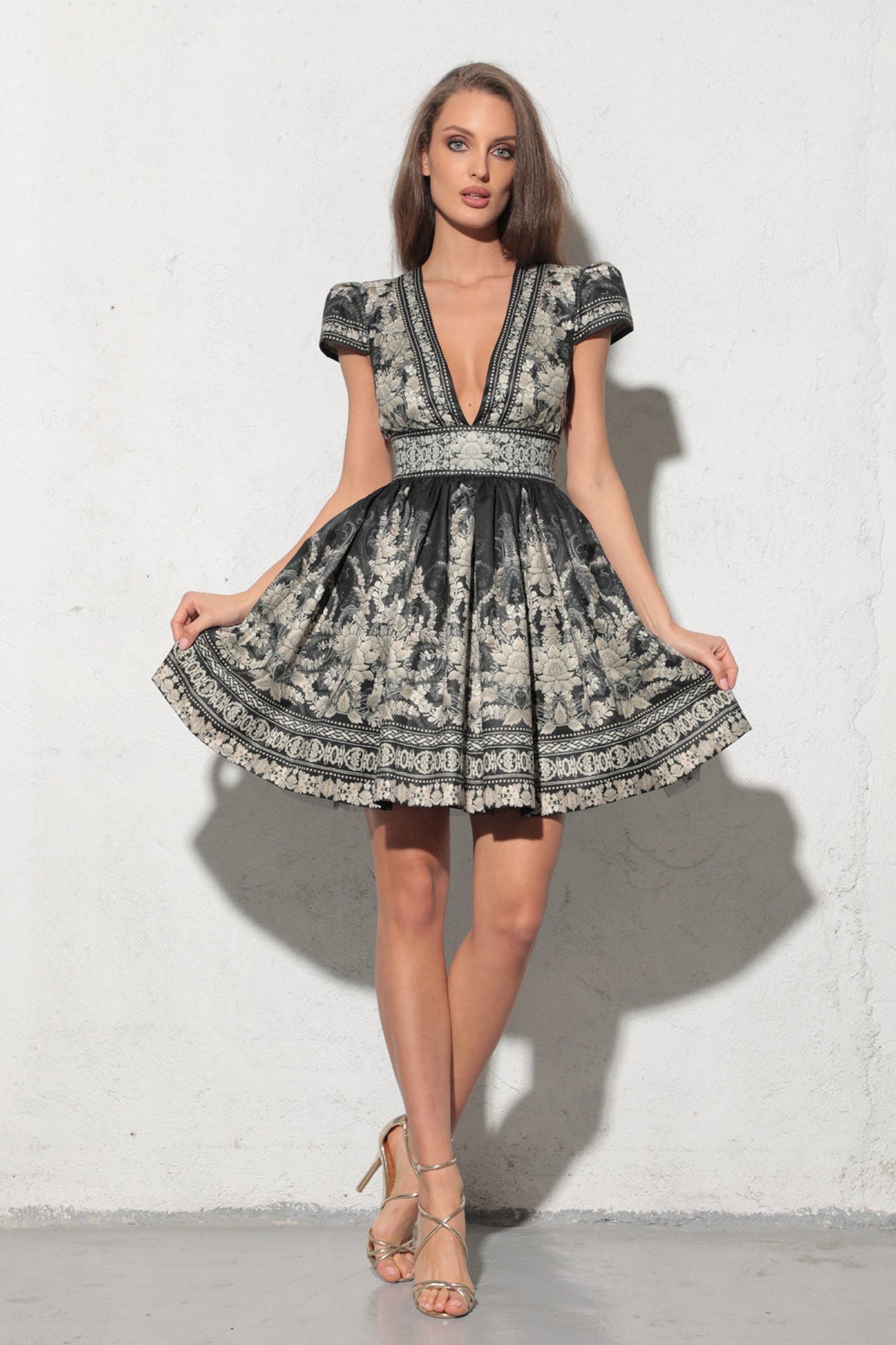 V-NECK KNEE DRESS - FROZEN LOTUS