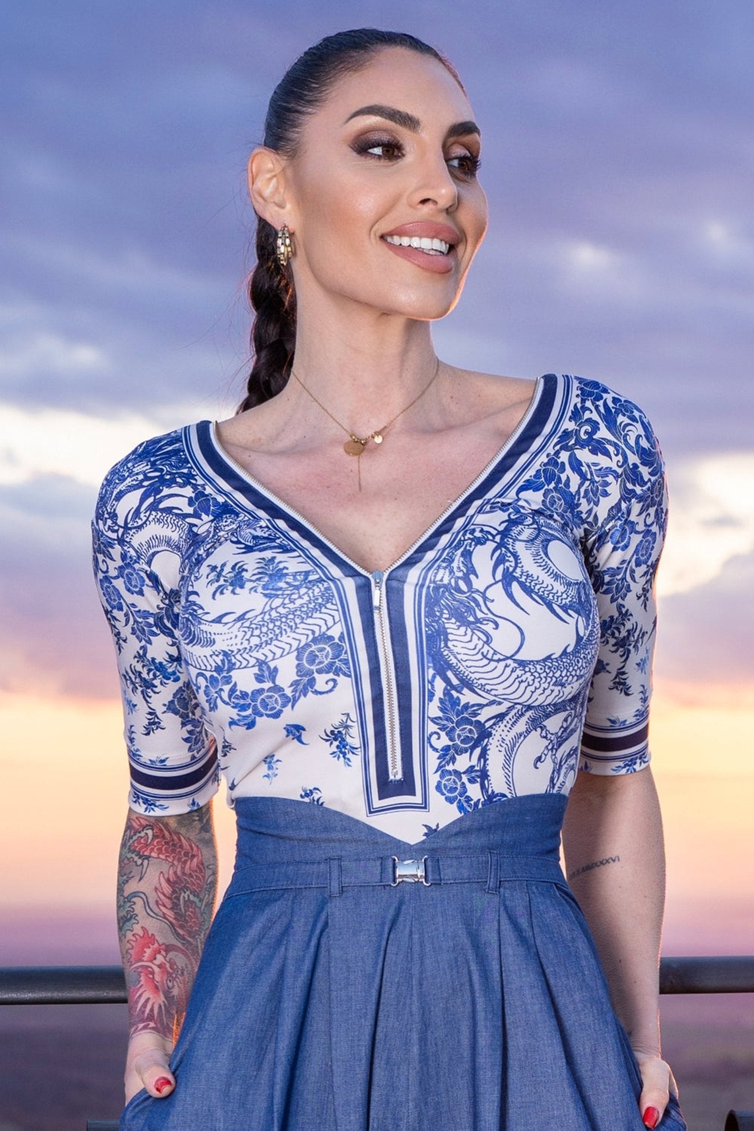 BLOUSE WITH ZIP - ASIA SKY