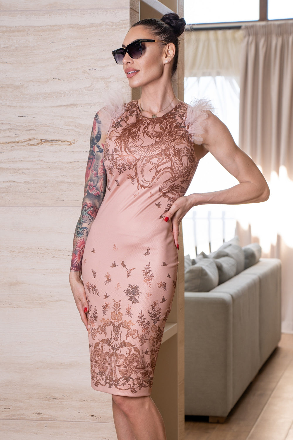 ВТАЛЕНА РОКЛЯ С КЪДРИ - ASIA BEIGE