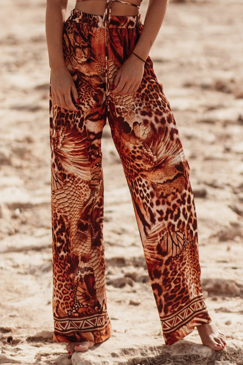 TWILL VISCOSE LOOSE FIT PANTS WITH POCKETS - LEO SAND