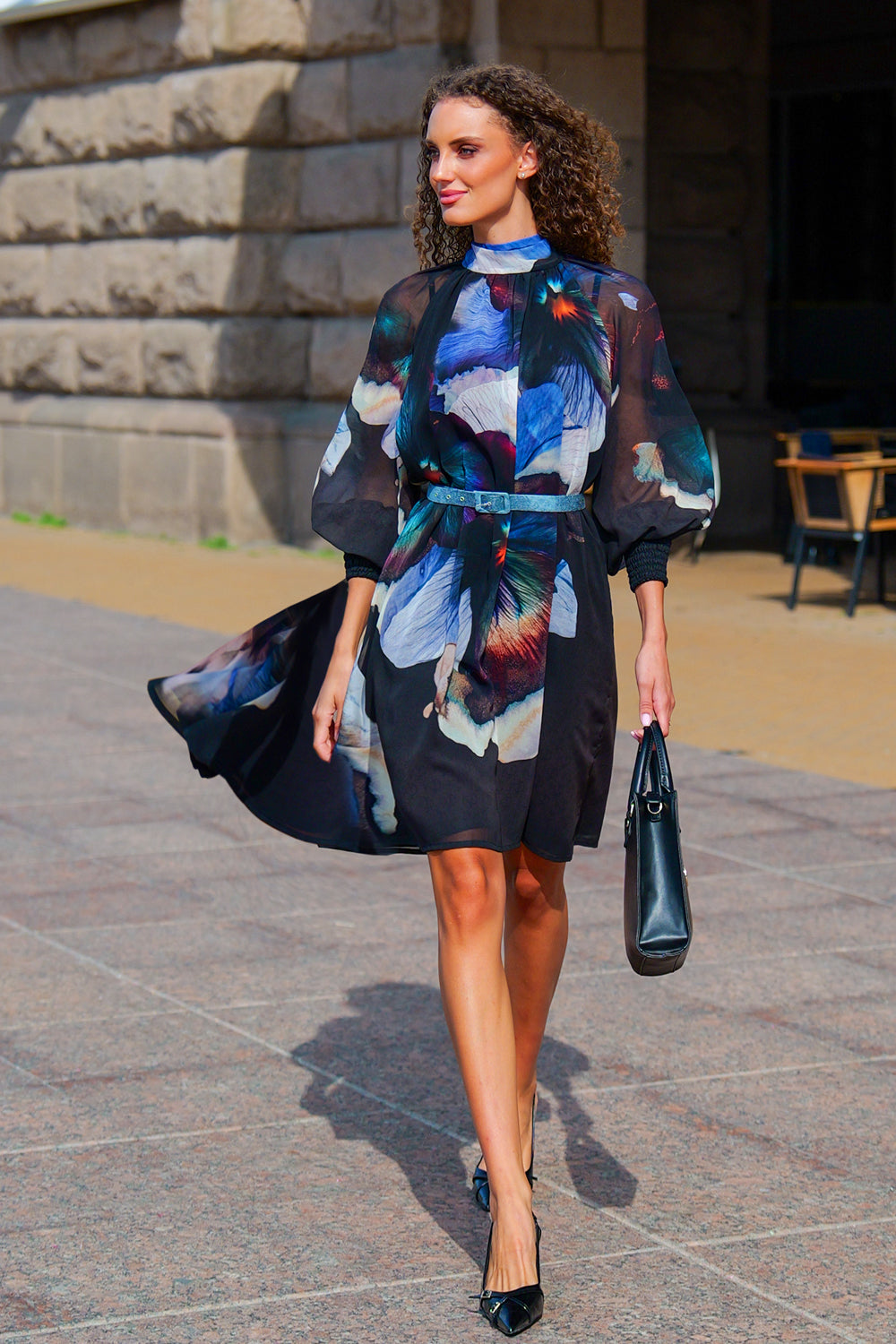 СВОБОДНА РОКЛЯ ОТ ФРЕНСКИ ШИФОН С РЕГЛАН РЪКАВ И ВРЪЗКА НА ГЪРБА - VIOLET