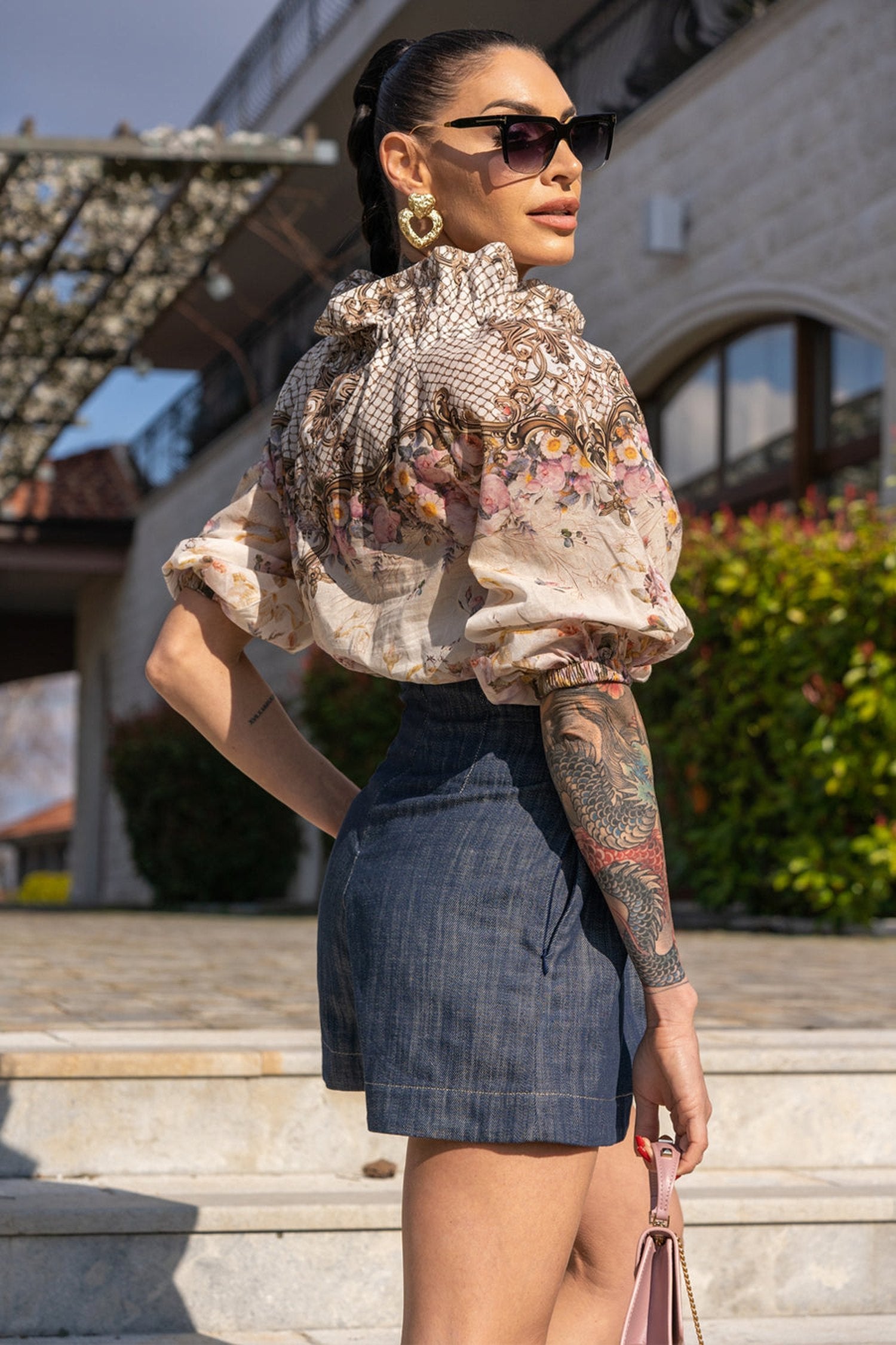 DENIM BERMUDA WITH HIGH WAIST - ESSENTIALS JIORO БЕРМУДИ ОТ ДЕНИМ С ВИСОКА ТАЛИЯ - ESSENTIALS JIORO