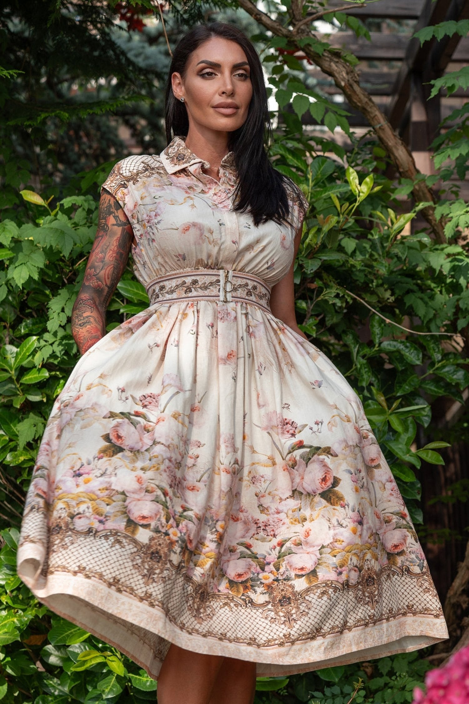 ДЪЛГА РОКЛЯ ОТ ЛЕН С ПОДВИЖЕН КОЛАН- BAROQUE FLOWERS