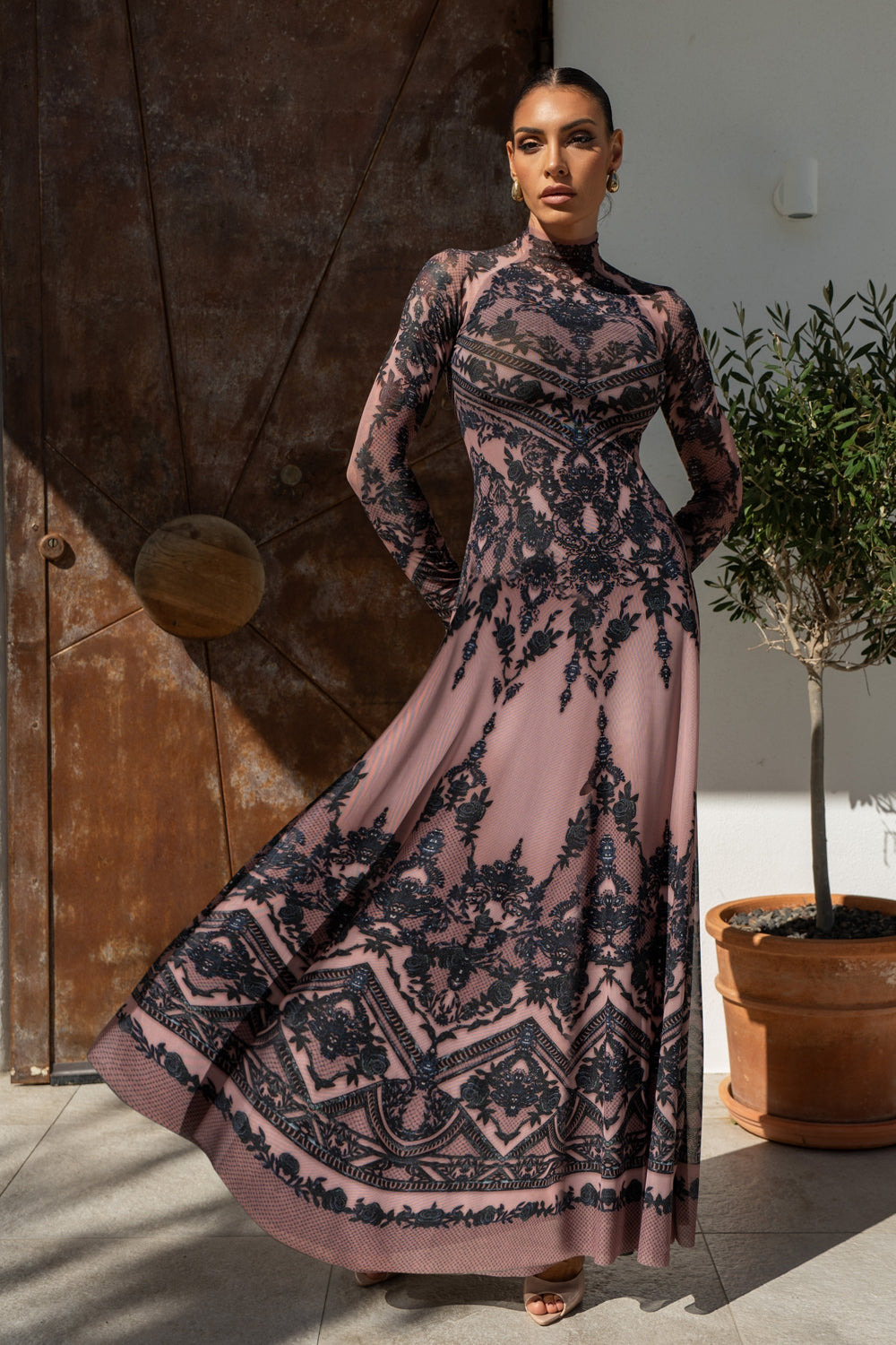 LONG FINE NET DRESS - GRAFFITI POWDER JIORO ДЪЛГА РОКЛЯ ОТ ФИНА МРЕЖА - GRAFFITI POWDER JIORO