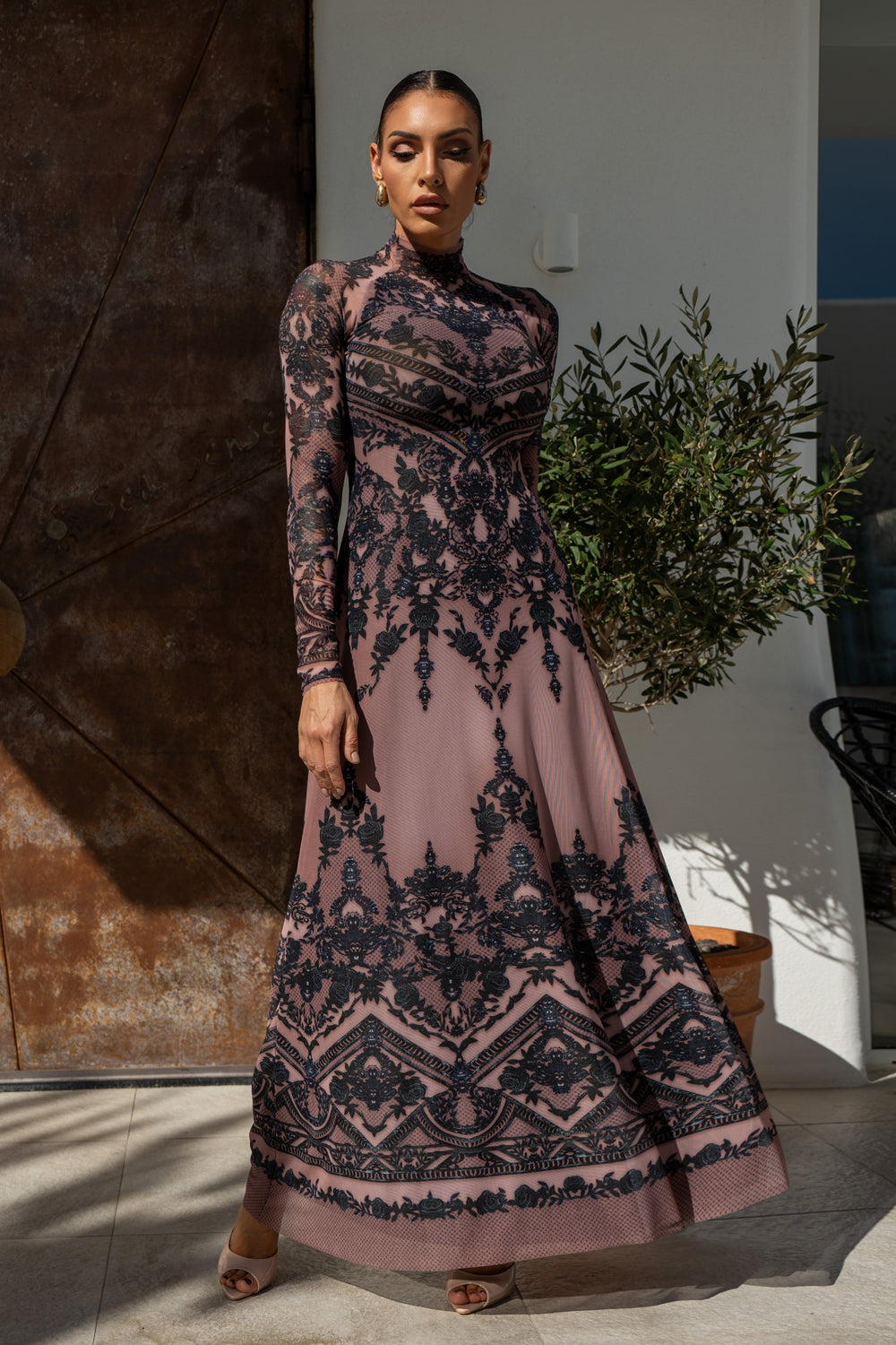 LONG FINE NET DRESS - GRAFFITI POWDER JIORO ДЪЛГА РОКЛЯ ОТ ФИНА МРЕЖА - GRAFFITI POWDER JIORO