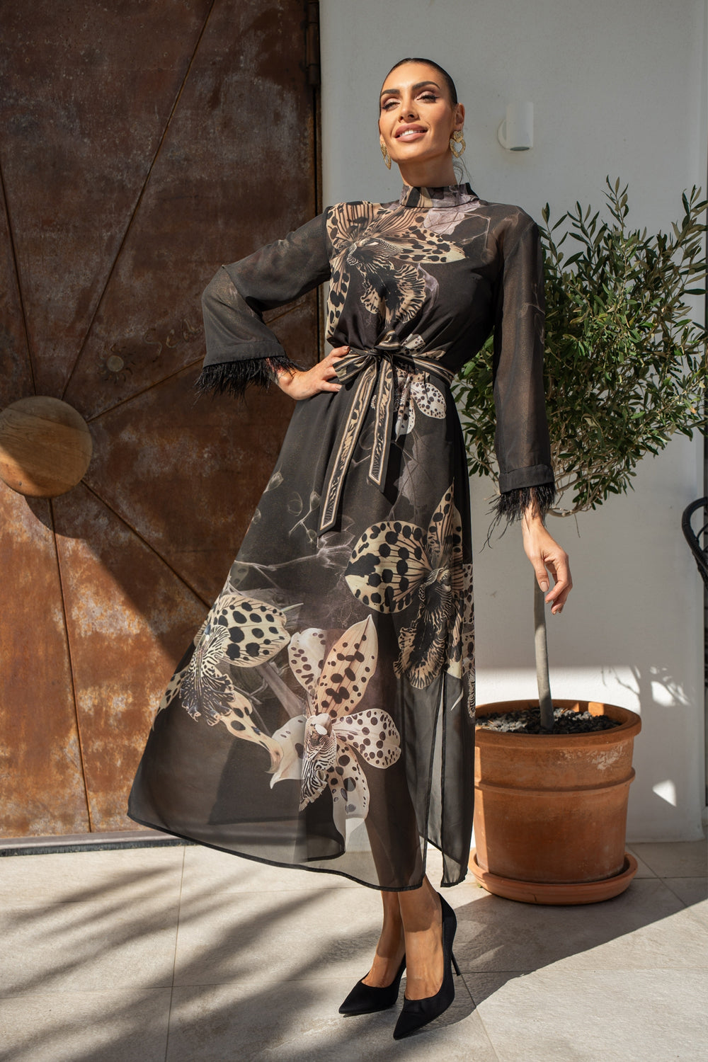 РОКЛЯ КАФТАН ОТ ФРЕНСКИ ШИФОН - LEO ORCHID