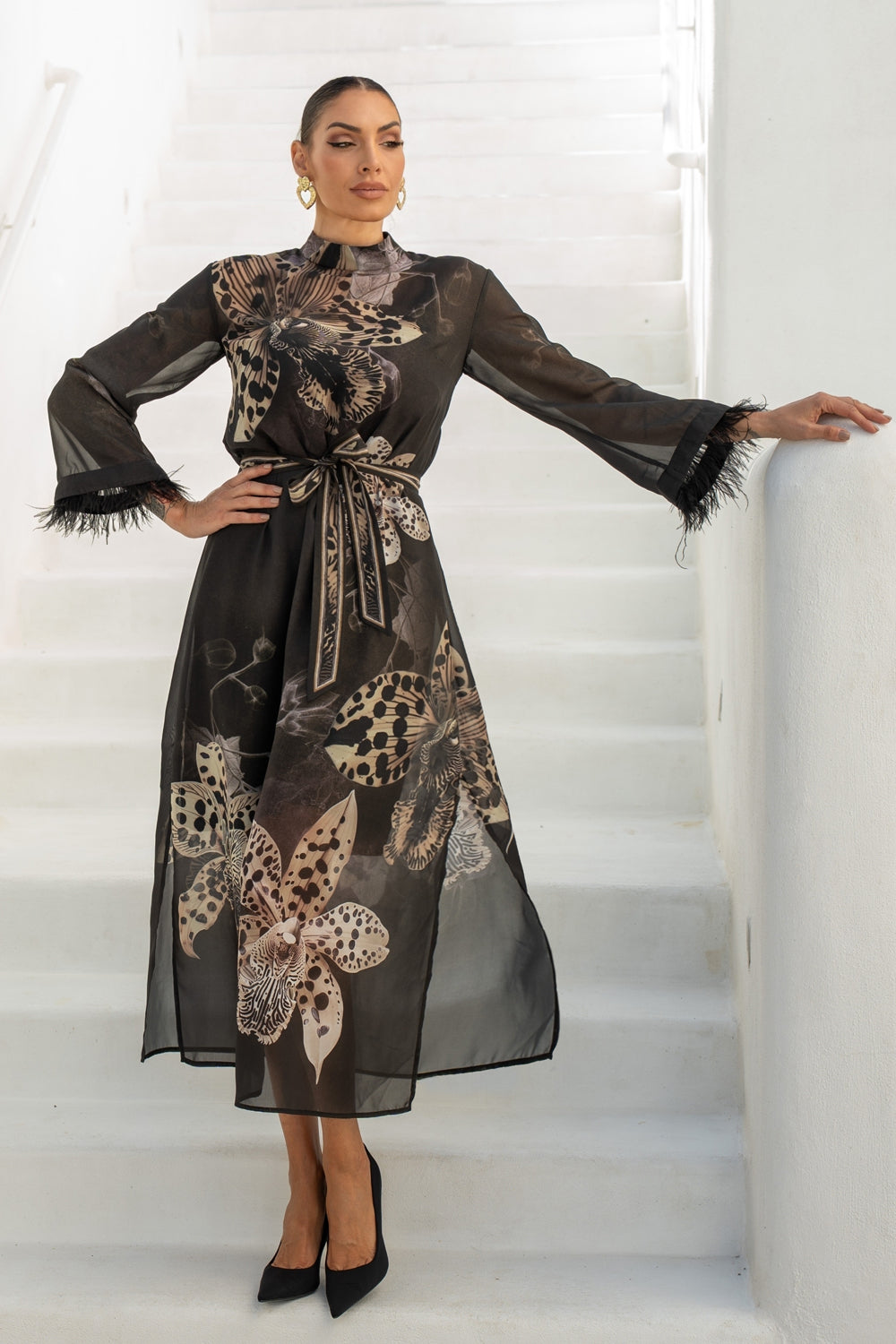 РОКЛЯ КАФТАН ОТ ФРЕНСКИ ШИФОН - LEO ORCHID