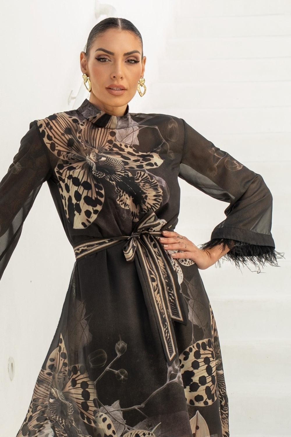 РОКЛЯ КАФТАН ОТ ФРЕНСКИ ШИФОН - LEO ORCHID