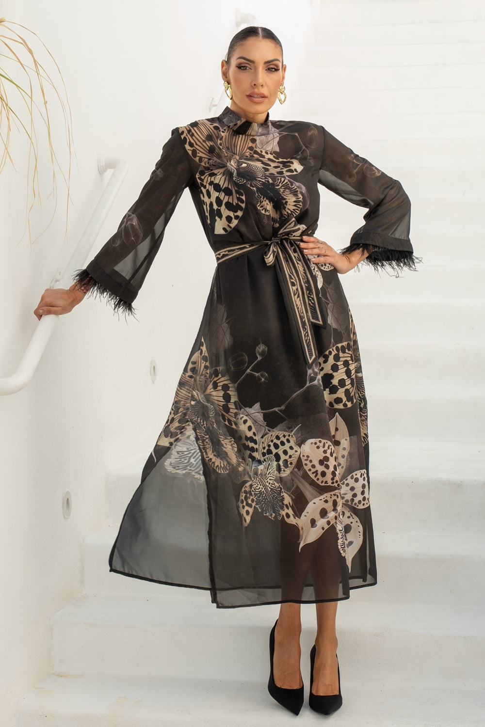 РОКЛЯ КАФТАН ОТ ФРЕНСКИ ШИФОН - LEO ORCHID