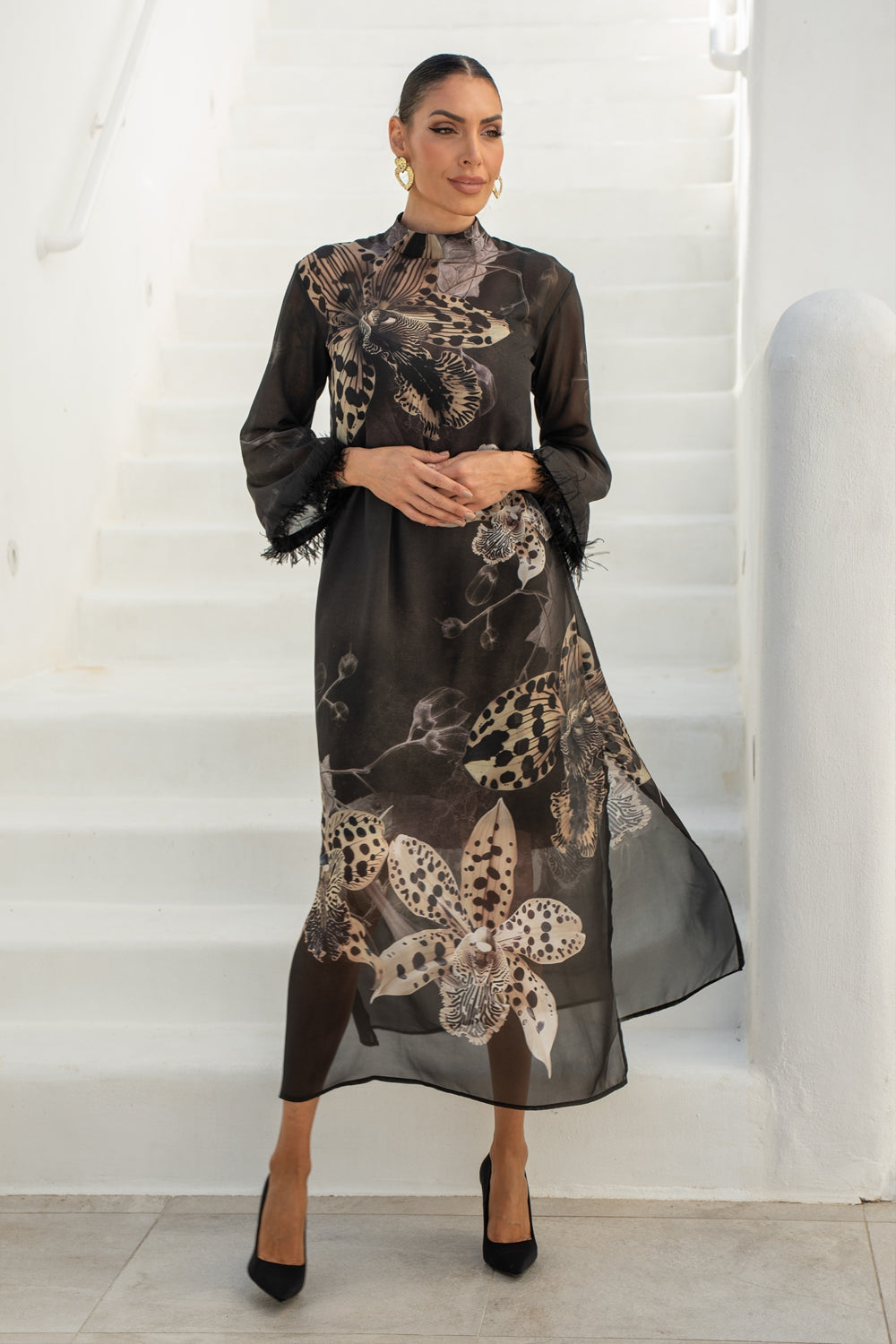 РОКЛЯ КАФТАН ОТ ФРЕНСКИ ШИФОН - LEO ORCHID