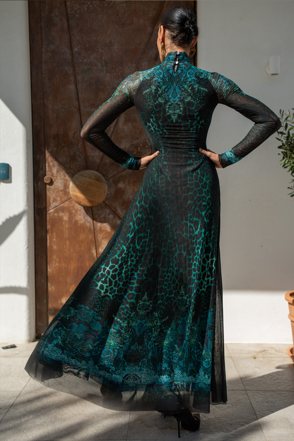 LONG FINE NET DRESS - LEO NEON GREEN