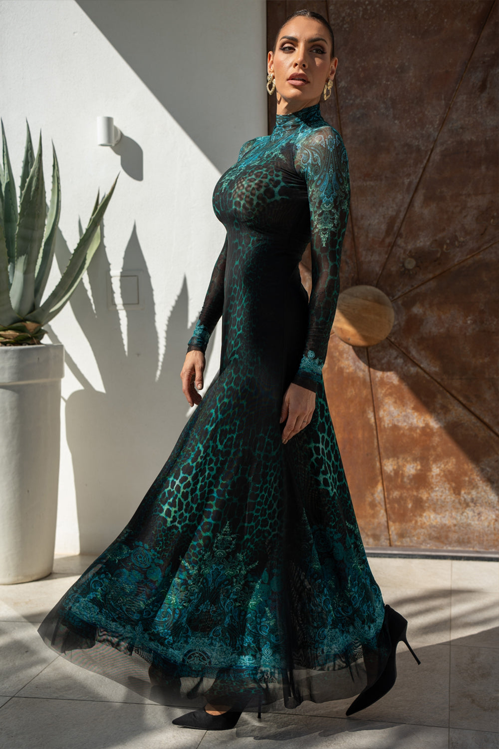 LONG FINE NET DRESS - LEO NEON GREEN