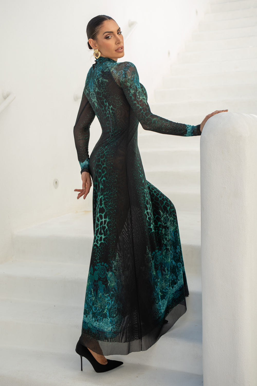 LONG FINE NET DRESS - LEO NEON GREEN