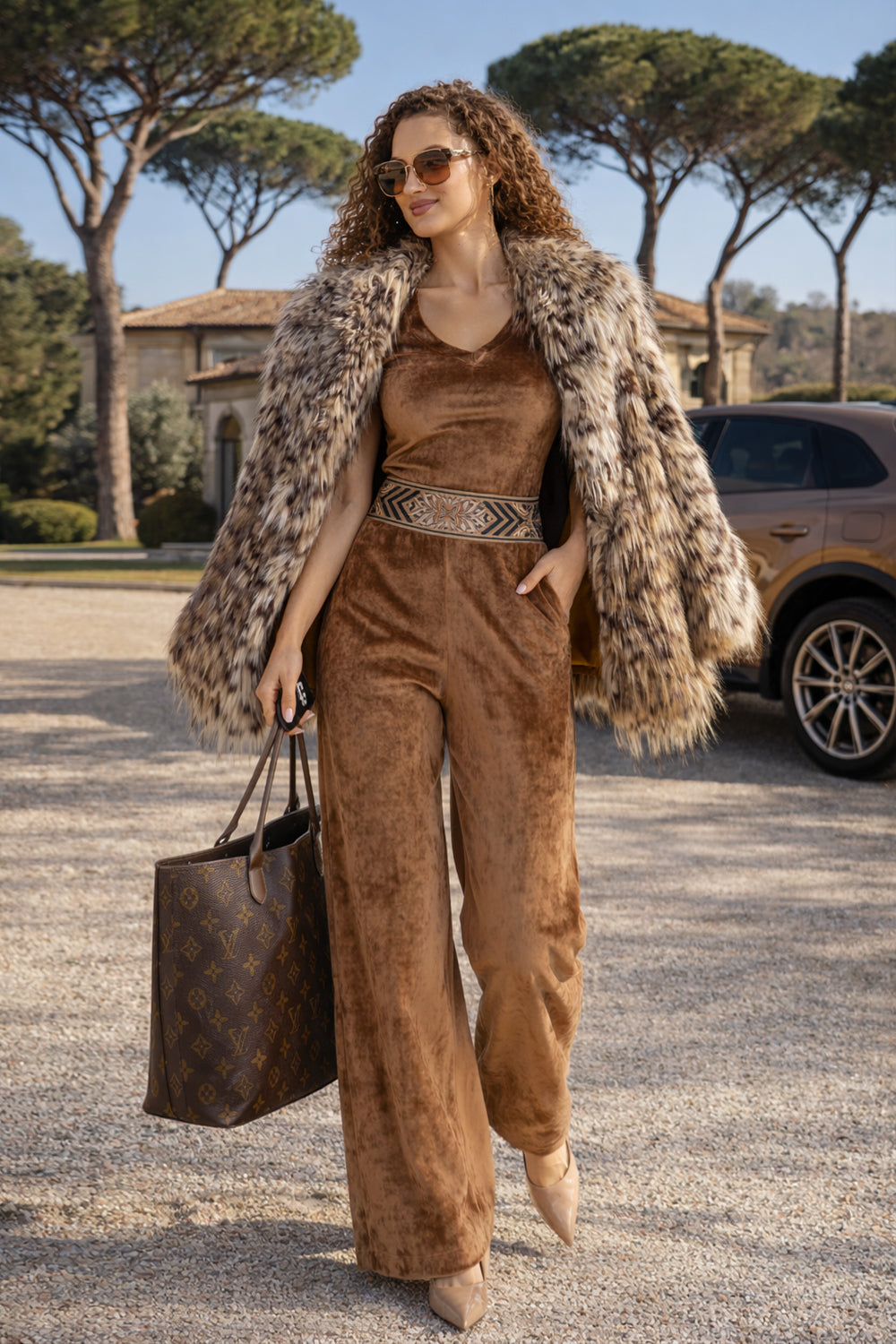 VELVET WIDE-LEG TROUSERS WITH ELASTIC WAIST IN CAMEL - ESSENTIALS JIORO ПАНТАЛОН ОТ КАДИФЕ С ШИРОК КРАЧОЛ И ЛАСТИК В ТАЛИЯ В КАМЕЛ - ESSENTIALS JIORO