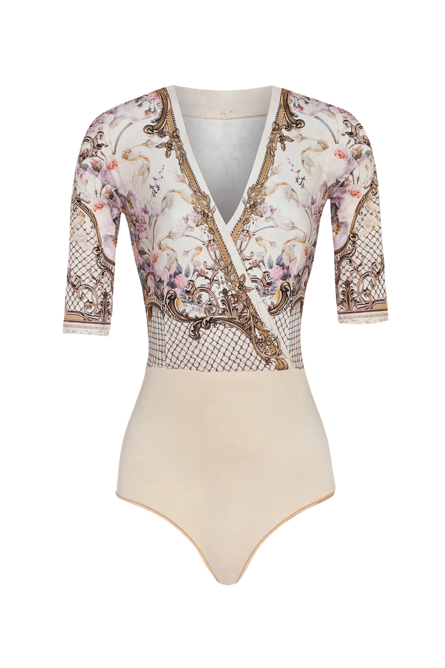 WRAPPED V-NECK BODYSUIT - BAROQUE FLOWERS JIORO БОДИ С V-ДЕКОЛТЕ - BAROQUE FLOWERS JIORO