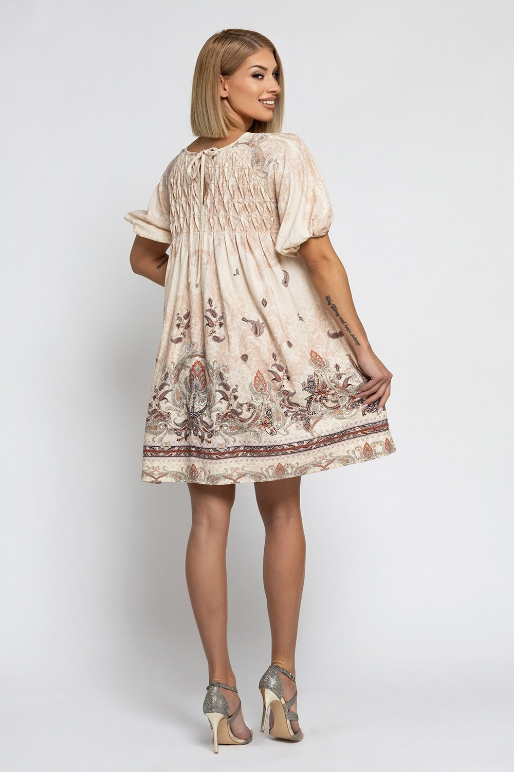 РОКЛЯ С РОЗЕТКА ОТ ЛЕН ВИСКОЗА - PAISLEY BEIGE