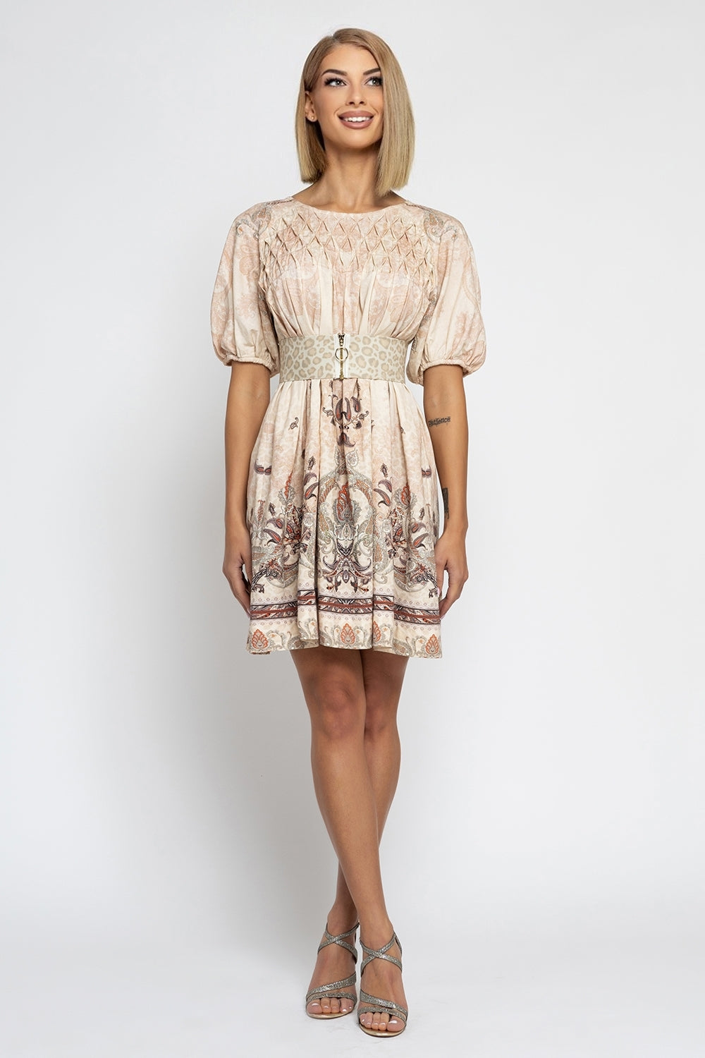РОКЛЯ С РОЗЕТКА ОТ ЛЕН ВИСКОЗА - PAISLEY BEIGE