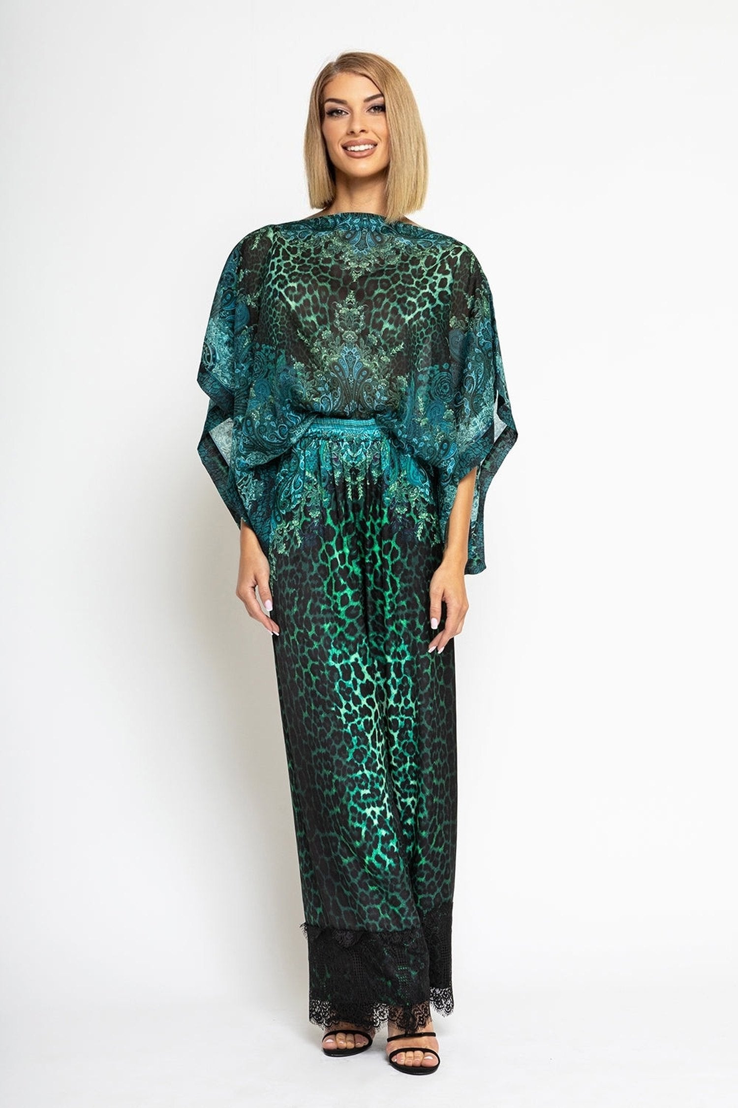 СВОБОДЕН ПАНТАЛОН ОТ ЛЪСКАВА ВИСКОЗА - LEO NEON GREEN