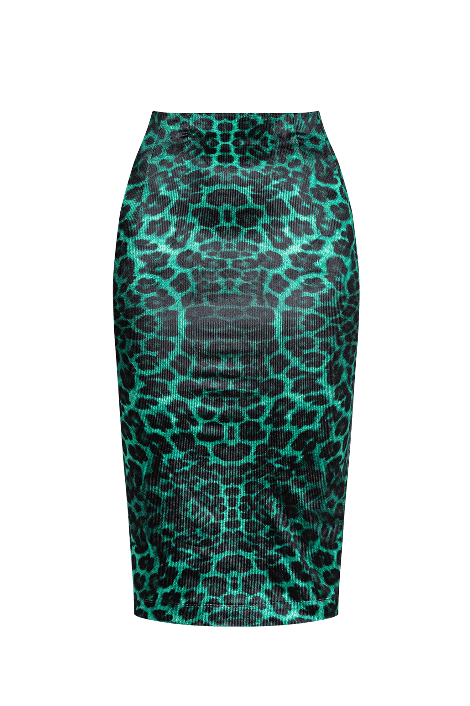 KNEE-LENGTH VELVET SKIRT - LEO NEON GREEN JIORO ПОЛА ДО КОЛЯНОТО ОТ КАДИФЕ - LEO NEON GREEN JIORO