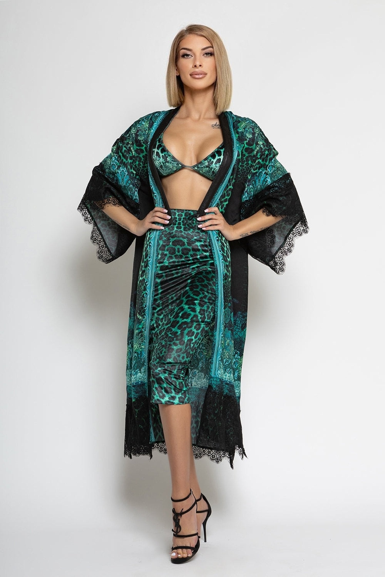 KNEE-LENGTH VELVET SKIRT - LEO NEON GREEN