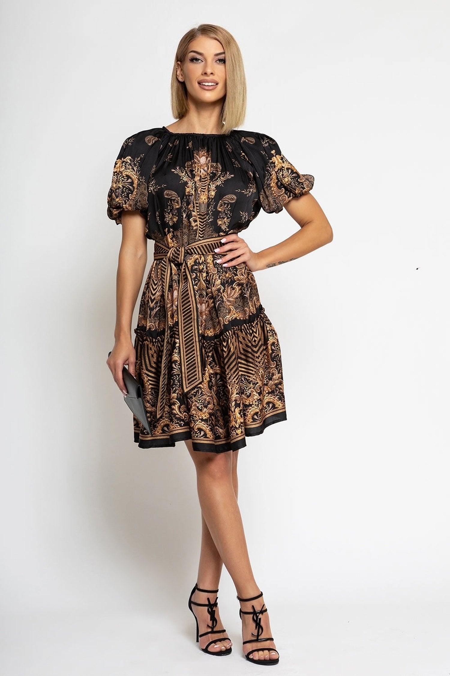 РОКЛЯ С БУФАН РЪКАВ ОТ ВИСКОЗА - GOLDEN STRIPES