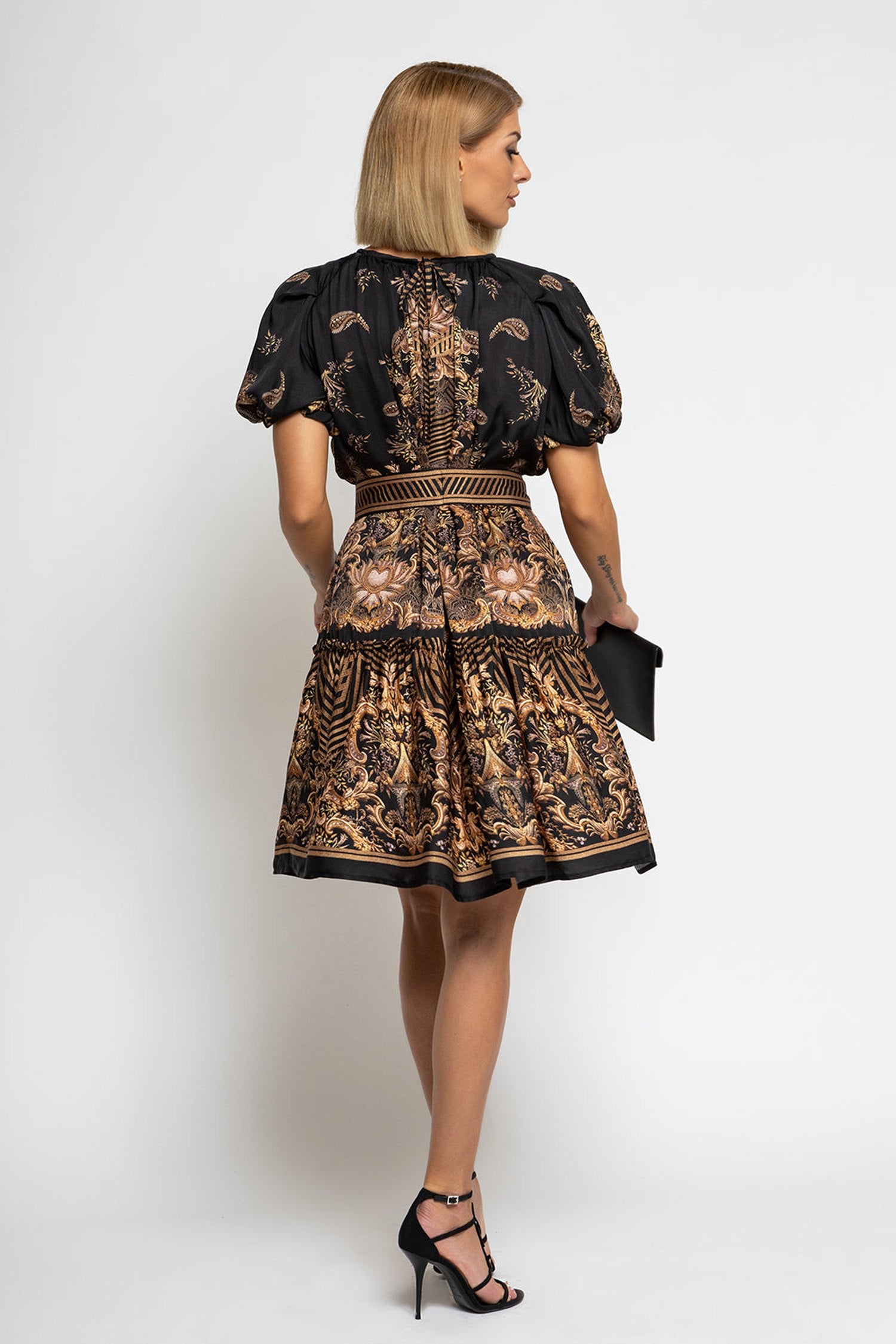 РОКЛЯ С БУФАН РЪКАВ ОТ ВИСКОЗА - GOLDEN STRIPES