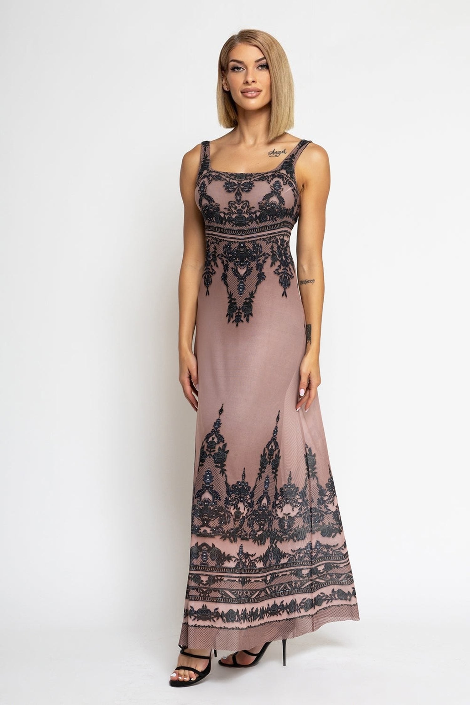 MESH MAXI DRESS WITH BARE BACK - GRAFFITI POWDER