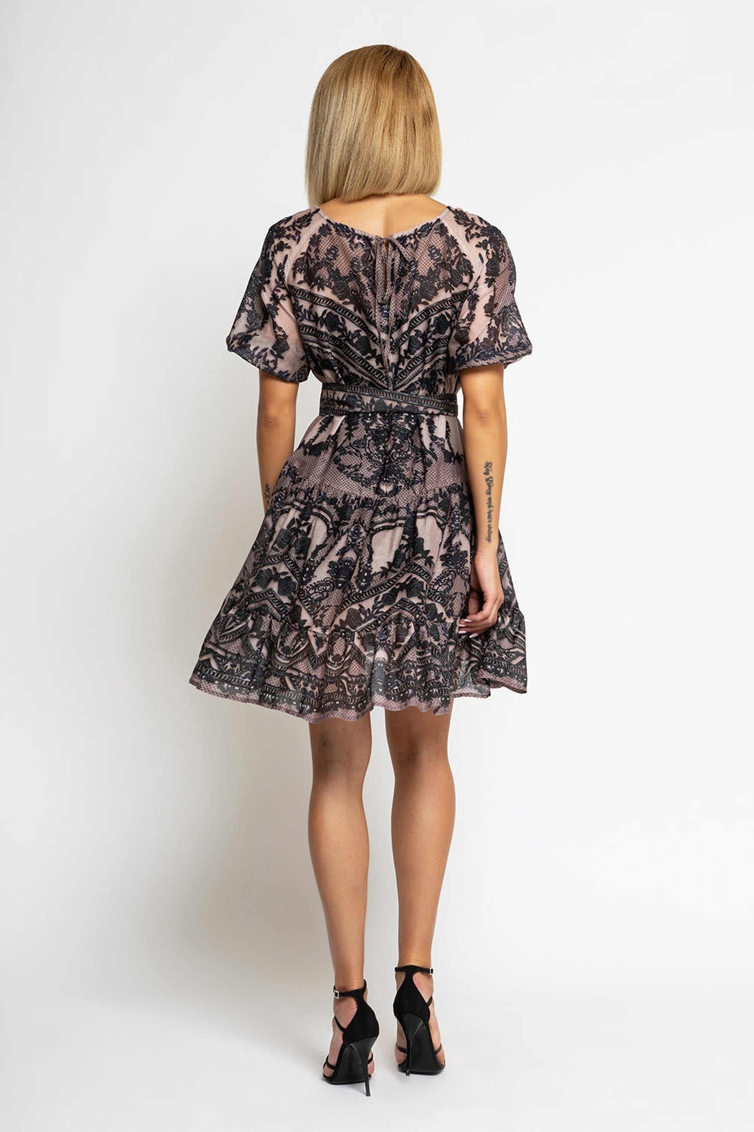 SILK VISCOSE DRESS WITH RUFFLE - GRAFFITI POWDER