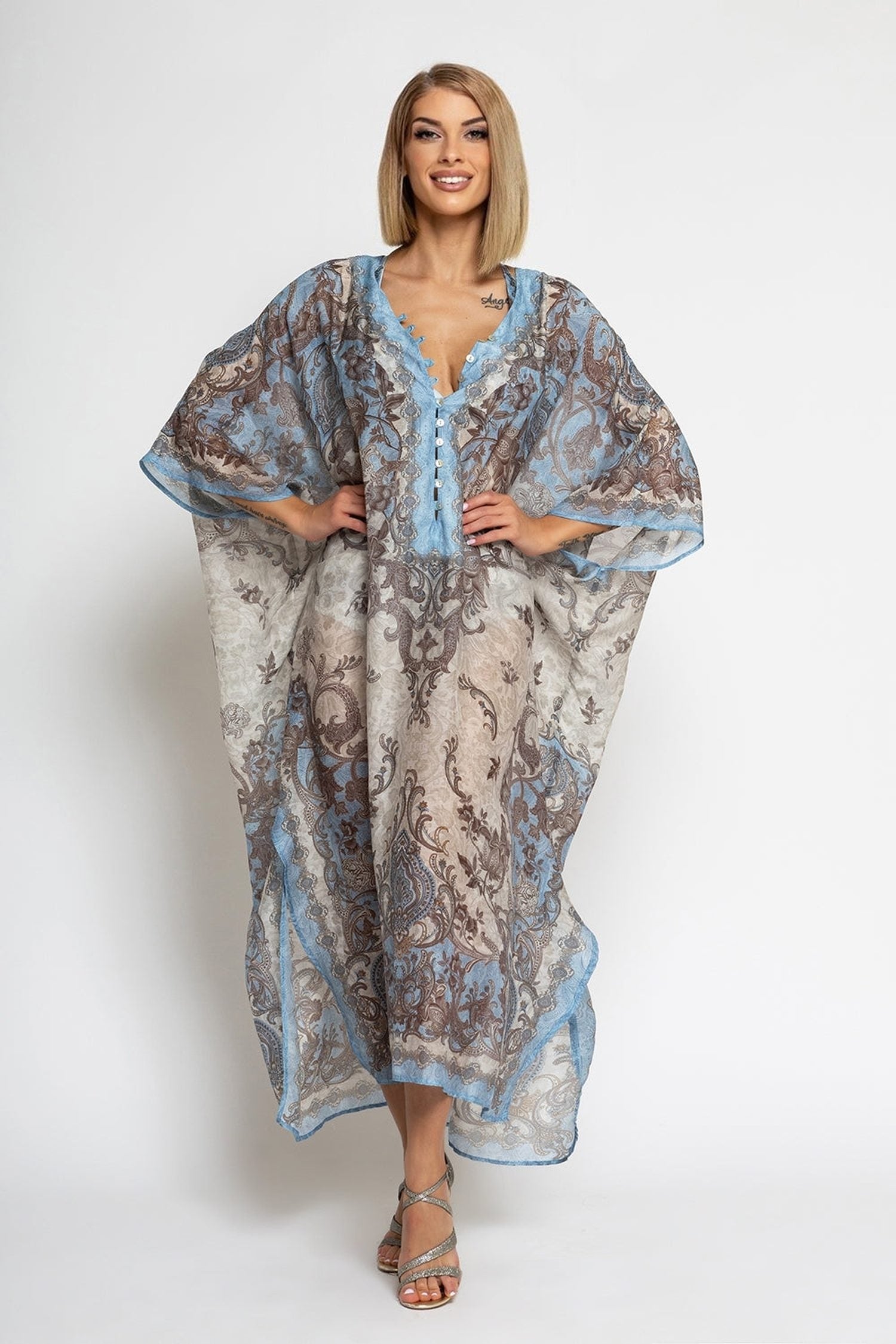 SILK COTTON CAFTAN - PAISLEY SKY JIORO КАФТАН ОТ ПАМУК КОПРИНА - PAISLEY SKY JIORO