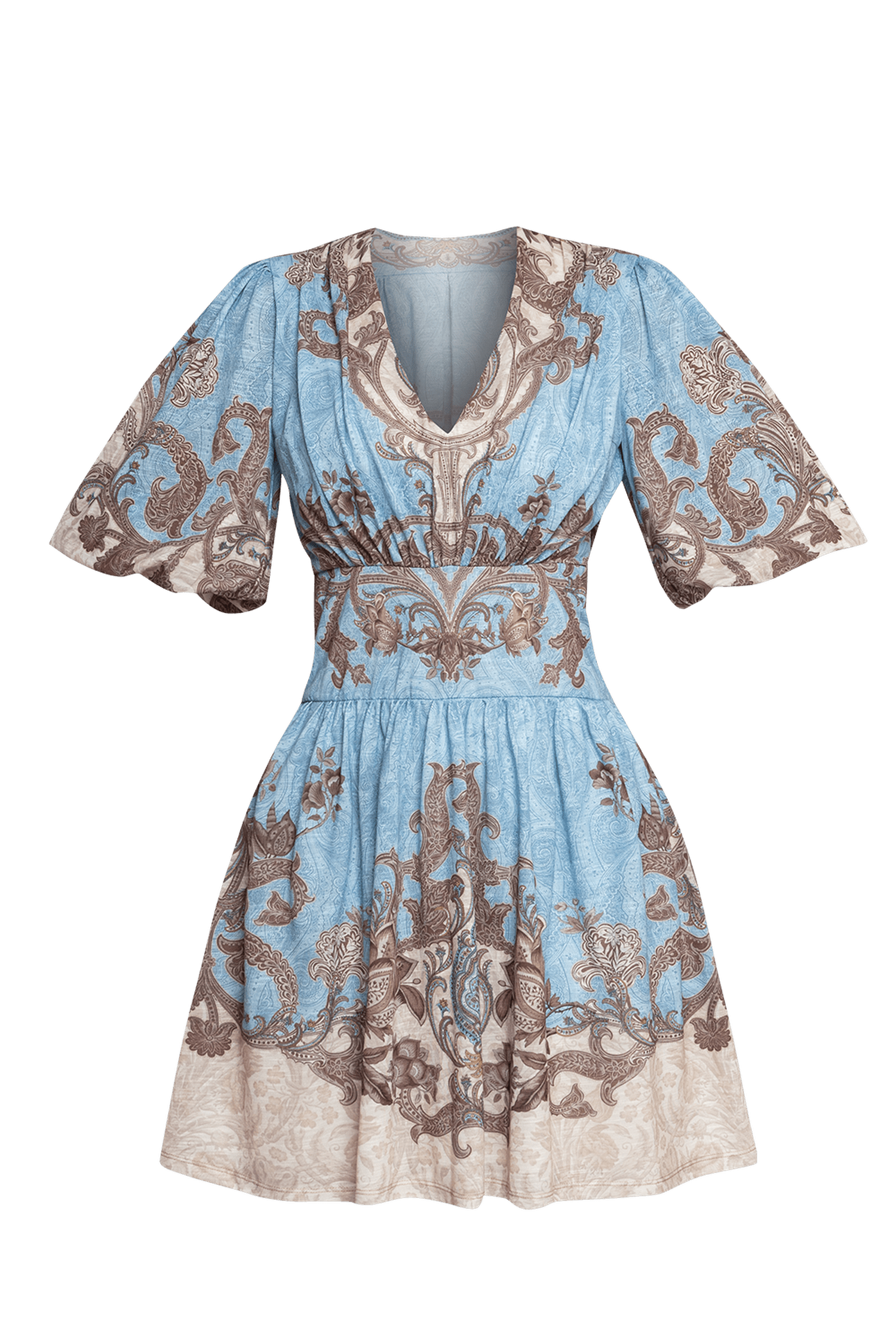 DRESS WITH VOLUME SLEEVES - PAISLEY SKY