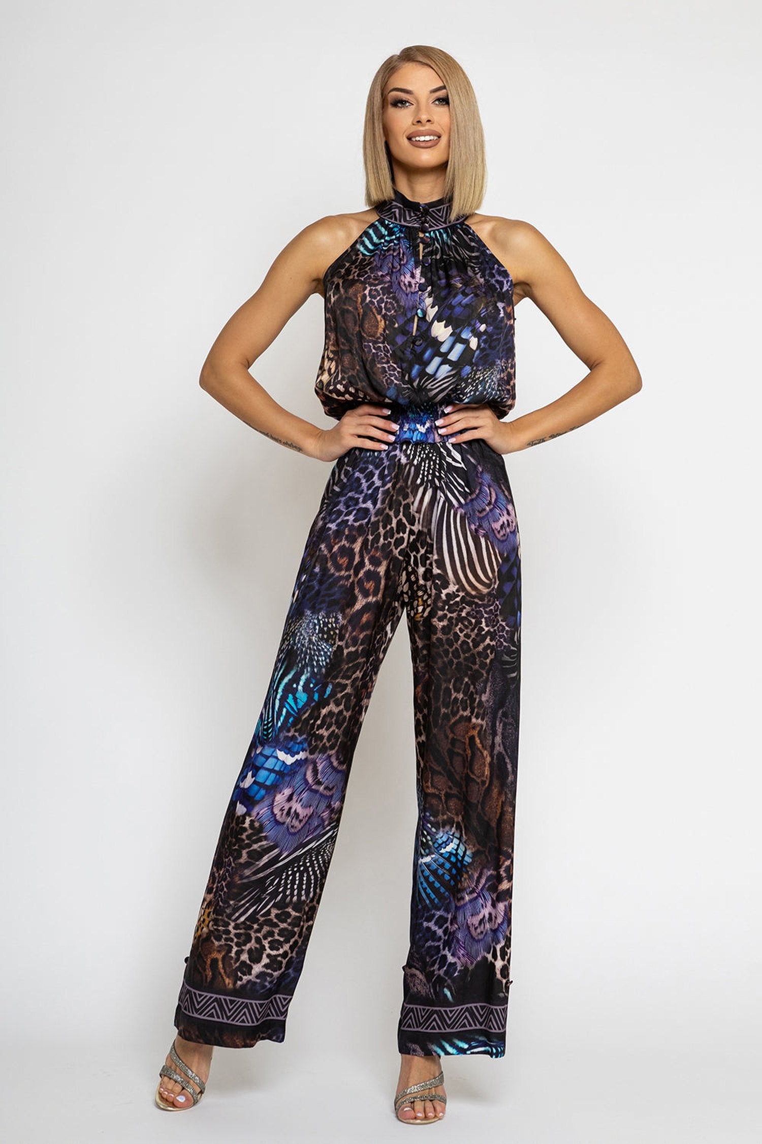 СВОБОДЕН ПАНТАЛОН ОТ ЛЪСКАВА ВИСКОЗА - LEO NEON DARK