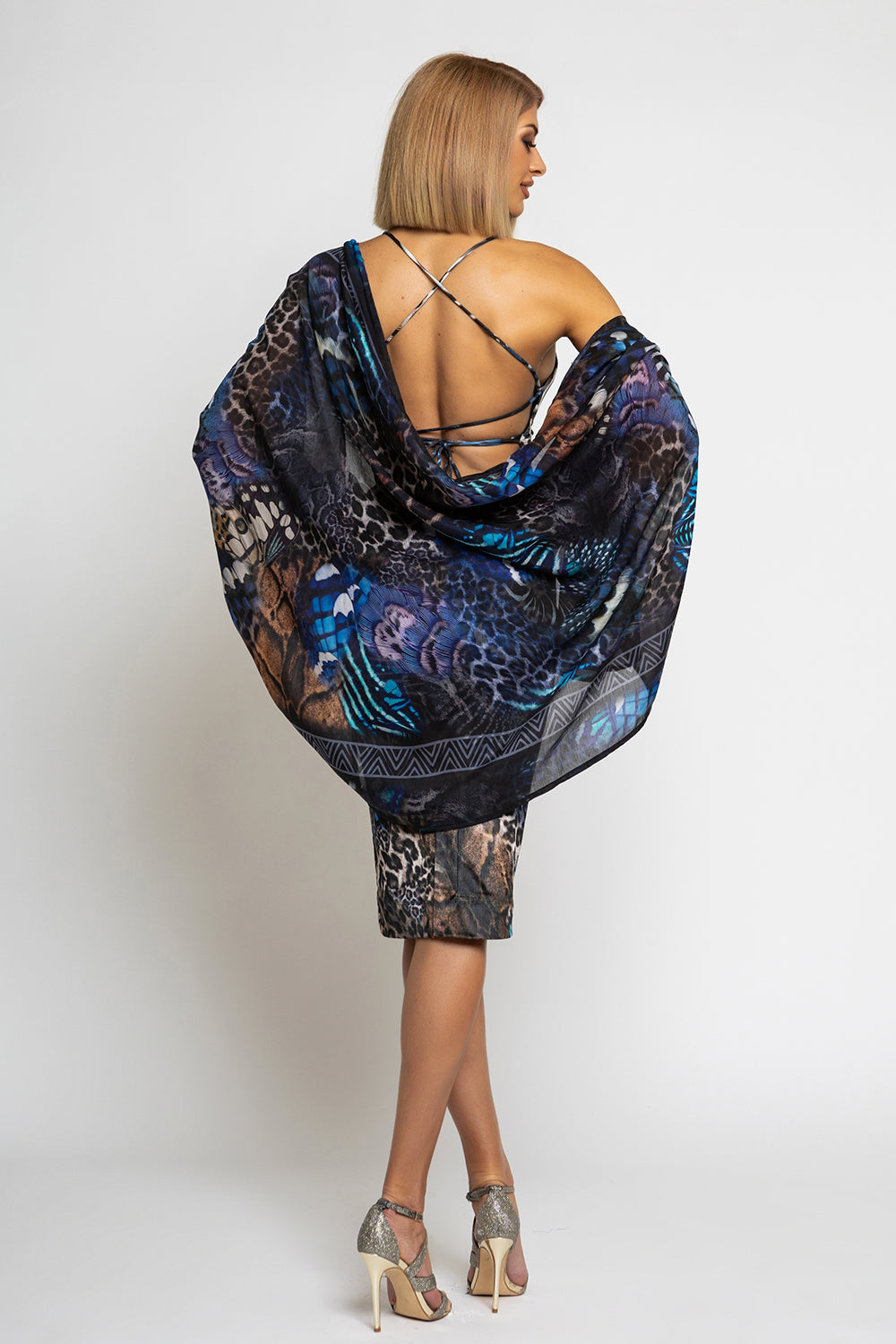 SILK AND COTTON PAREO AND SCARF SET - LEO NEON DARK