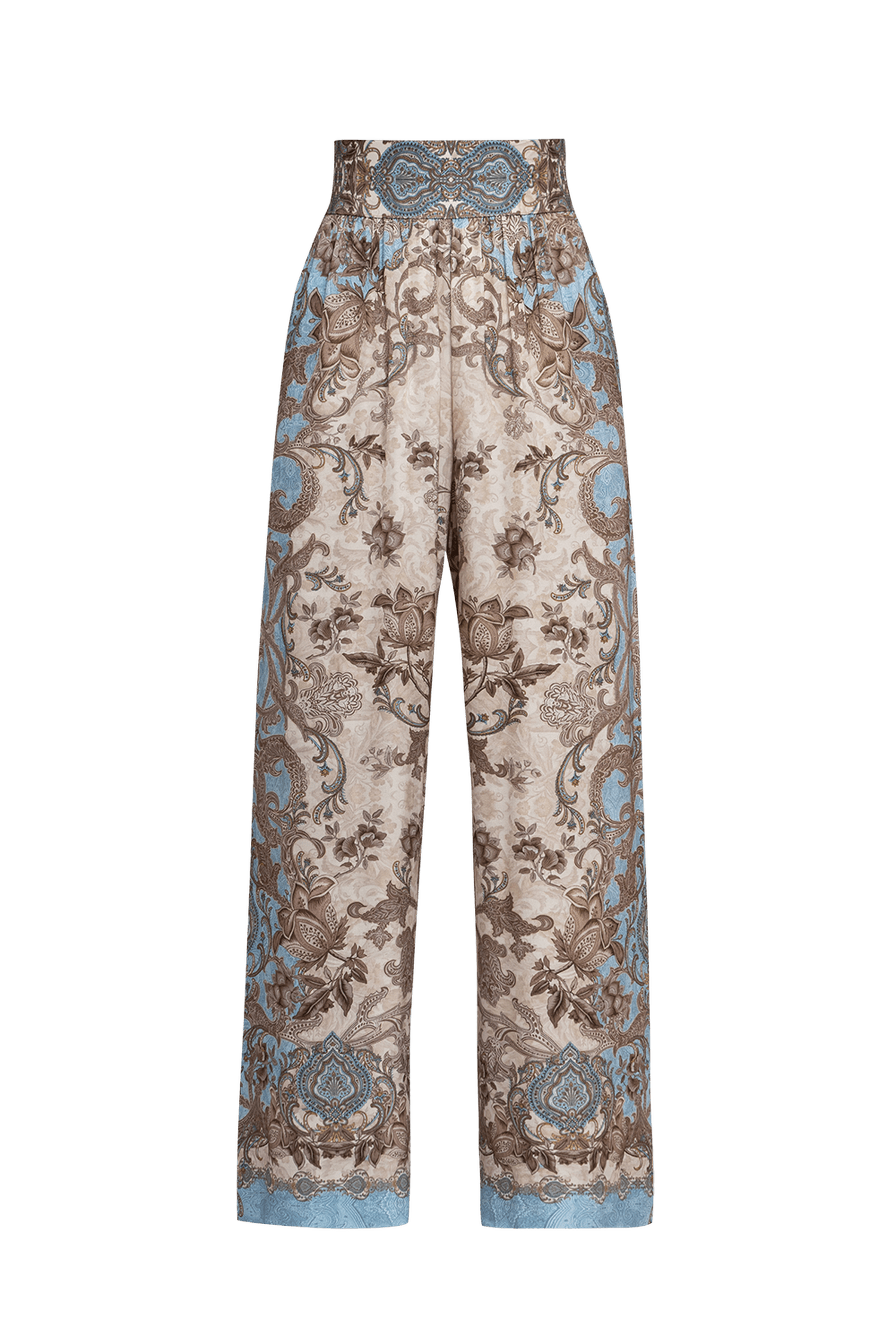 SATIN VISCOSE LOOSE FIT PANTS - PAISLEY SKY