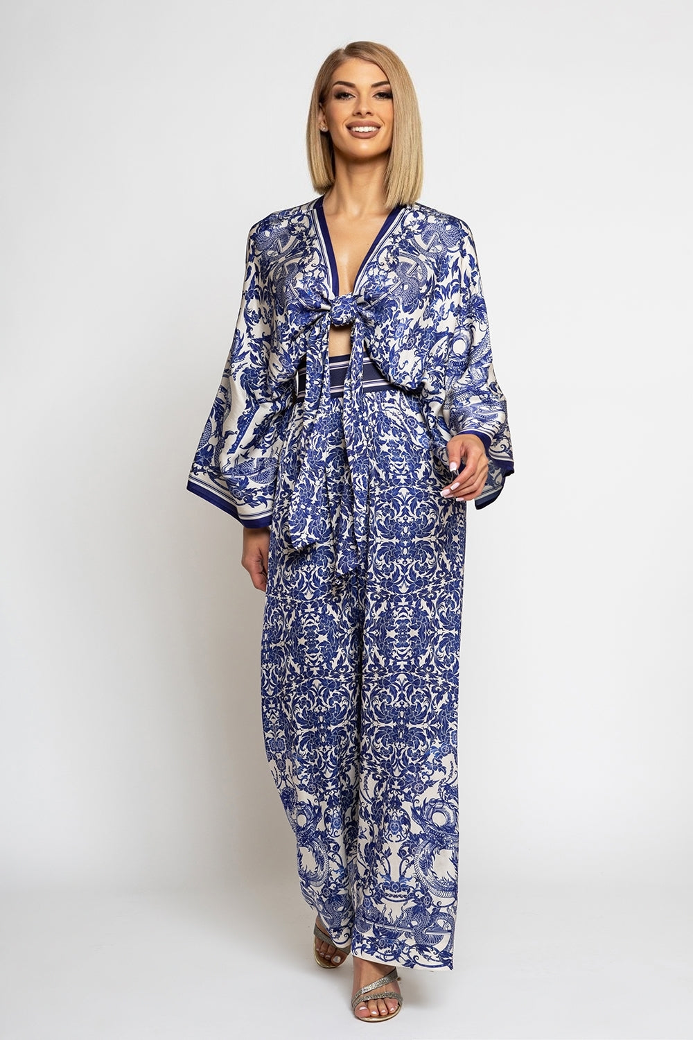 LOOSE PANTS AND VISCOSE SCARF SET - ASIA SKY