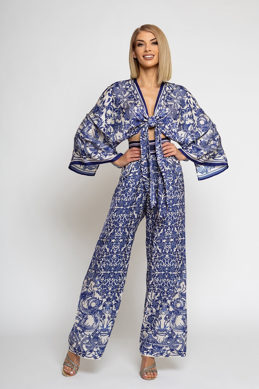 LOOSE PANTS AND VISCOSE SCARF SET - ASIA SKY