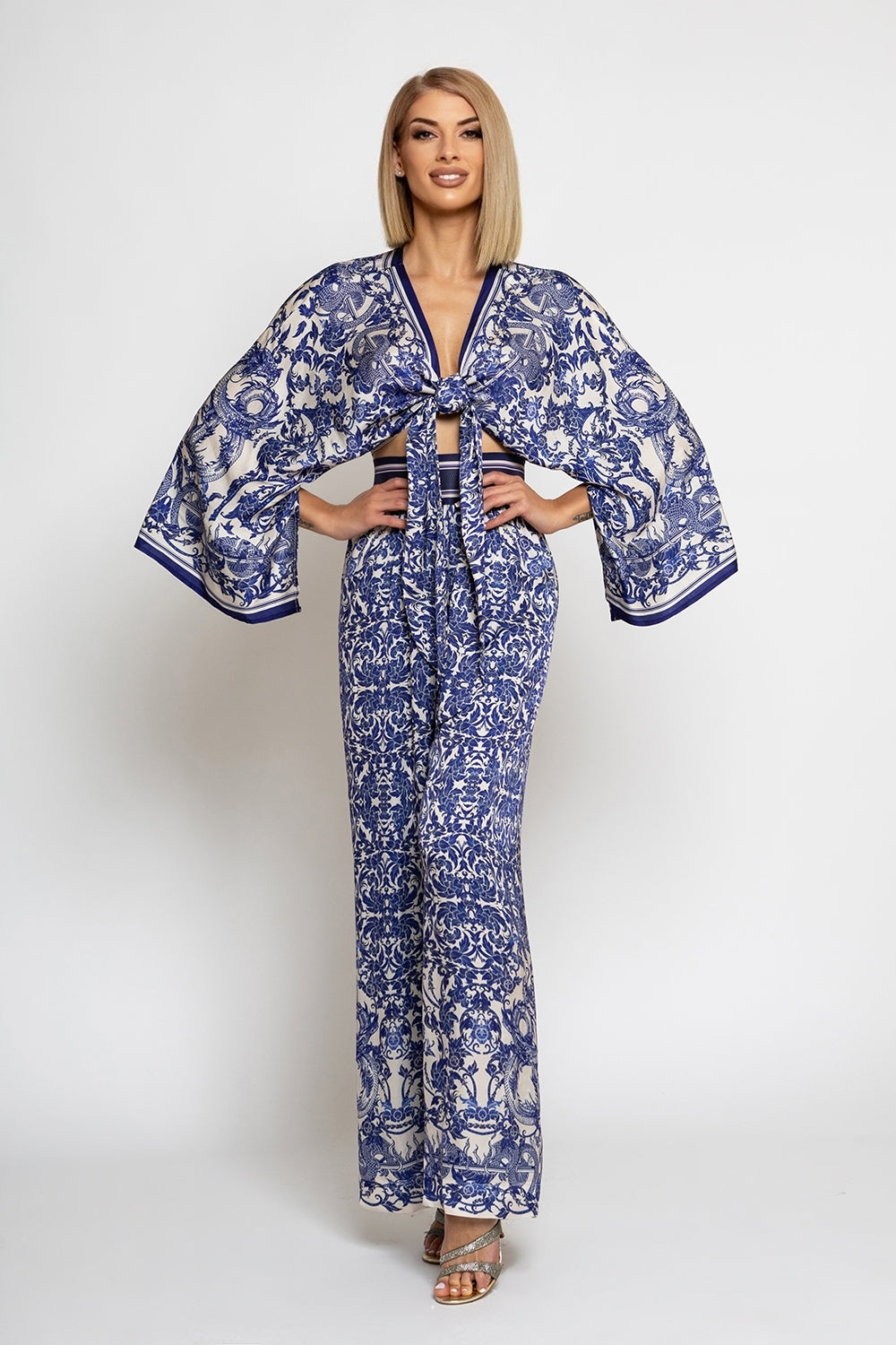 LOOSE PANTS AND VISCOSE SCARF SET - ASIA SKY