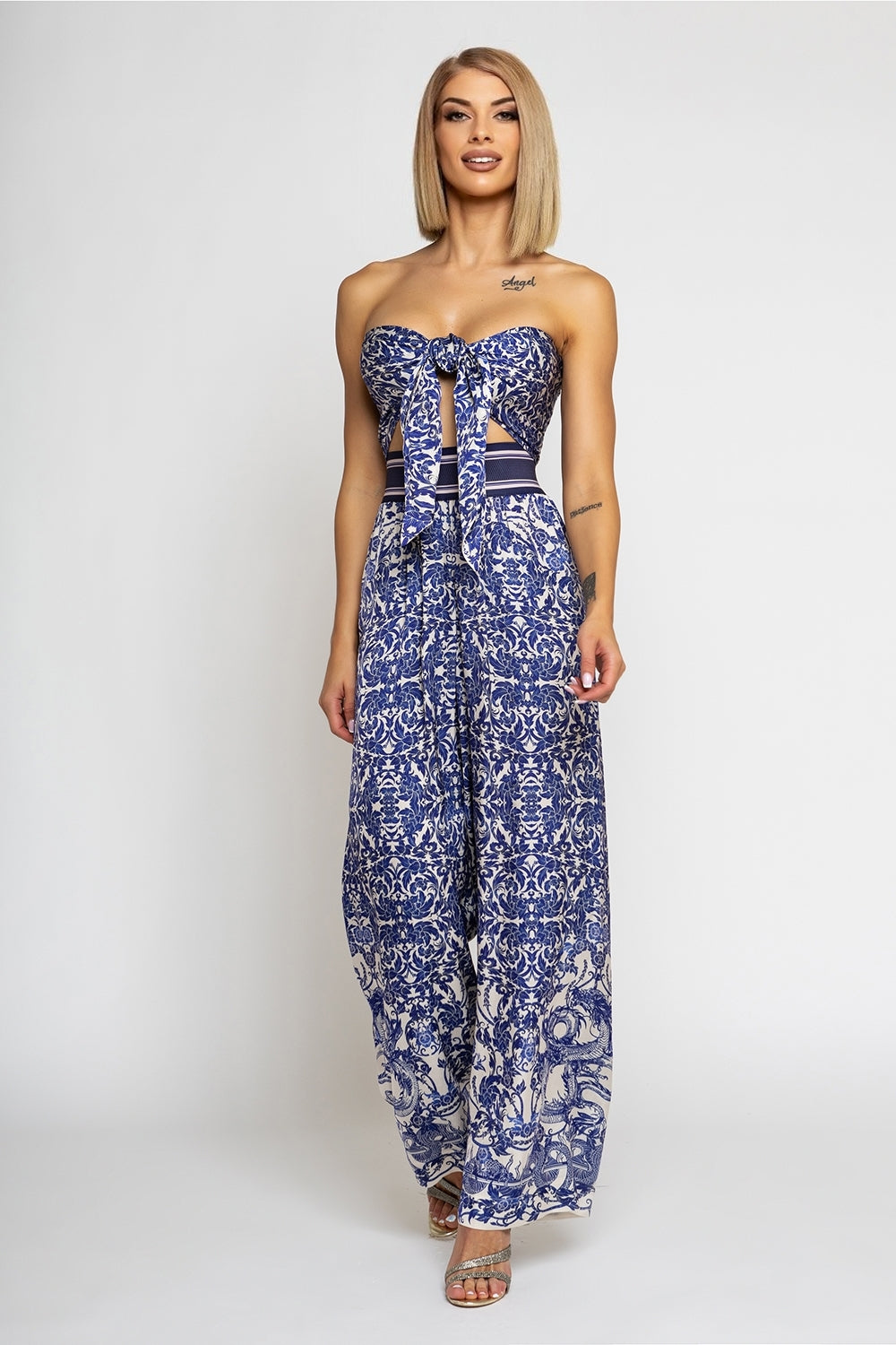 LOOSE PANTS AND VISCOSE SCARF SET - ASIA SKY