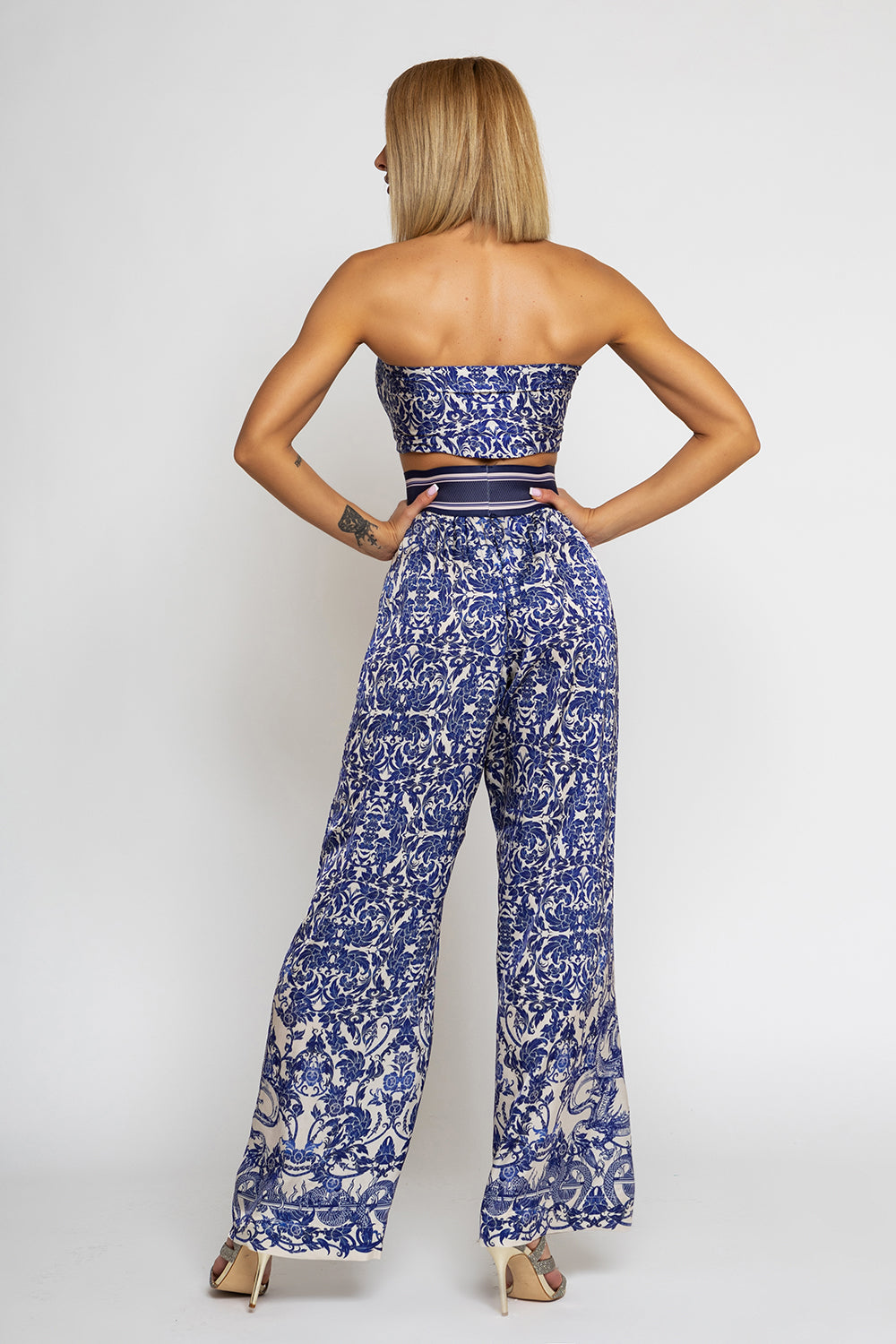 LOOSE PANTS AND VISCOSE SCARF SET - ASIA SKY