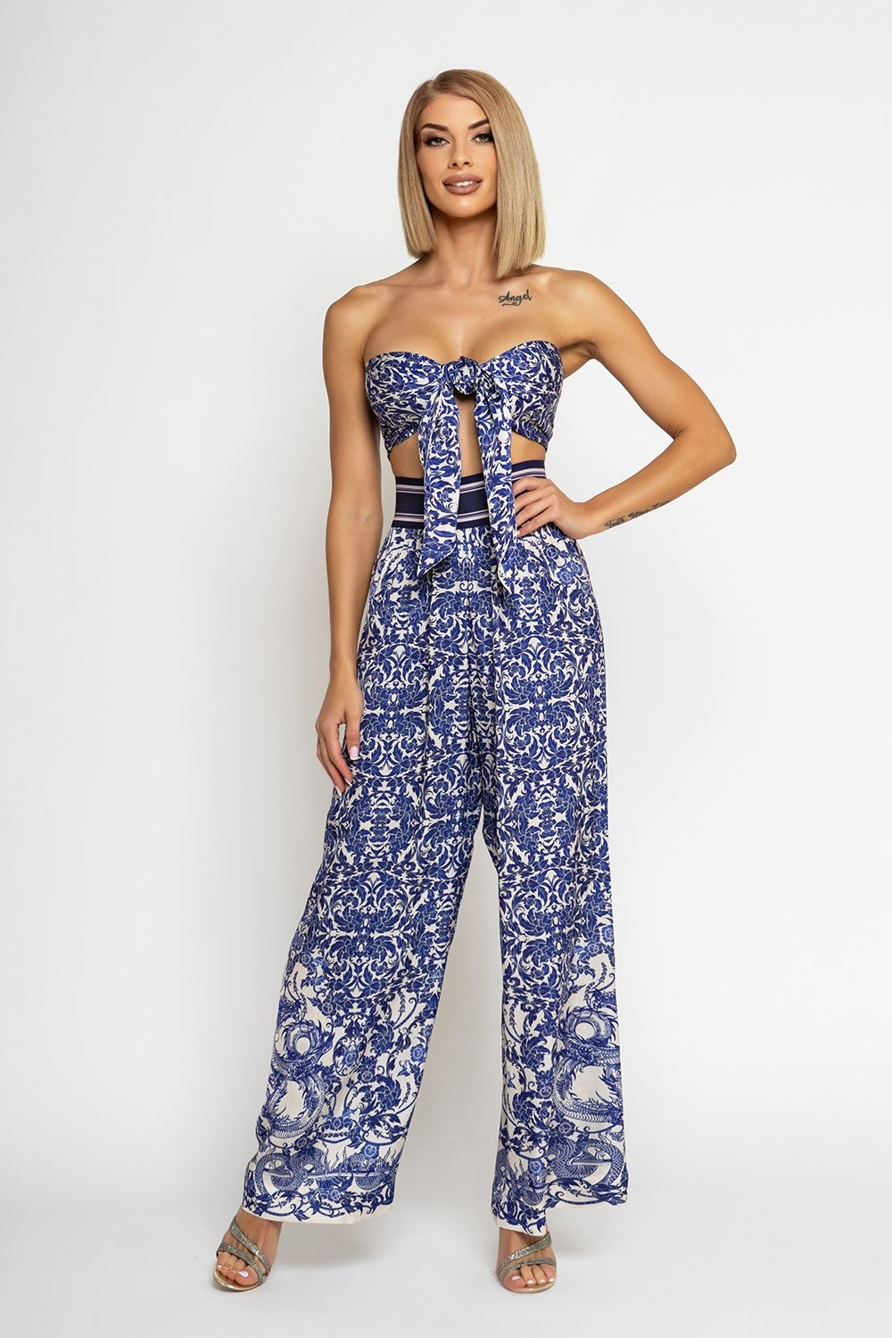 LOOSE PANTS AND VISCOSE SCARF SET - ASIA SKY