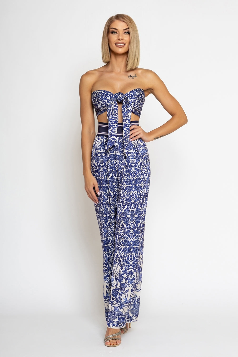 LOOSE PANTS AND VISCOSE SCARF SET - ASIA SKY