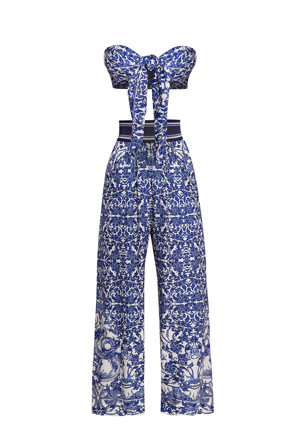 LOOSE PANTS AND VISCOSE SCARF SET - ASIA SKY