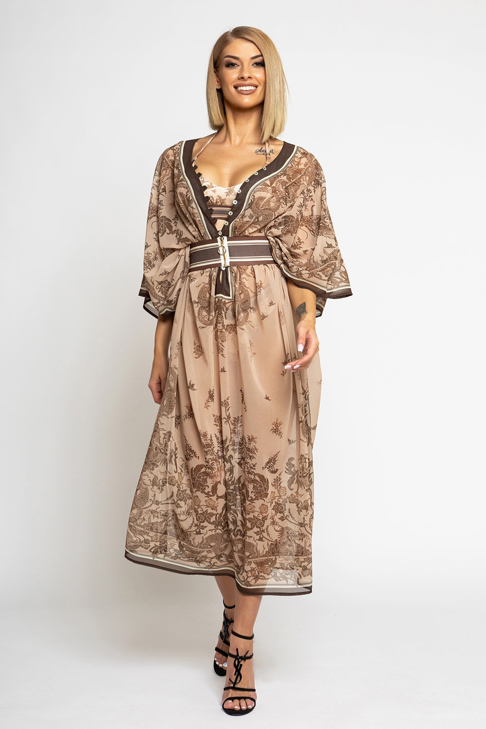 CHIFFON CAFTAN DRESS - ASIA BEIGE