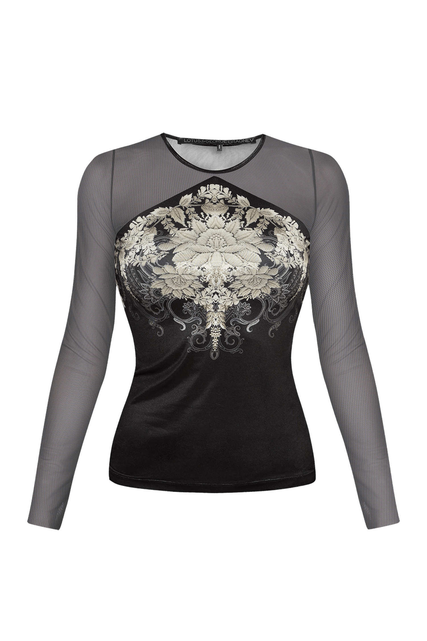 BLOUSE WITH PRINT - FROZEN LOTUS JIORO ВТАЛЕНА БЛУЗА С МРЕЖЕСТИ РЪКАВИ - FROZEN LOTUS JIORO