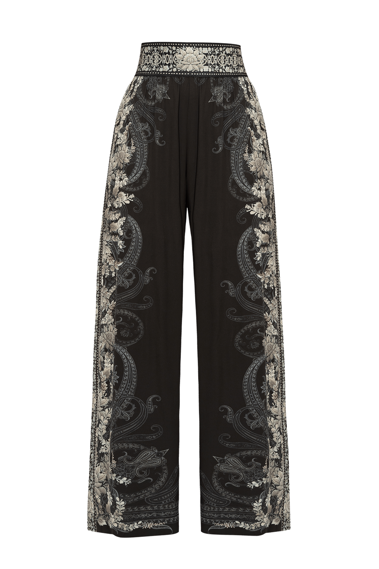 VISCOSE WIDE-LEG TROUSERS WITH ELASTIC WAIST – FROZEN LOTUS