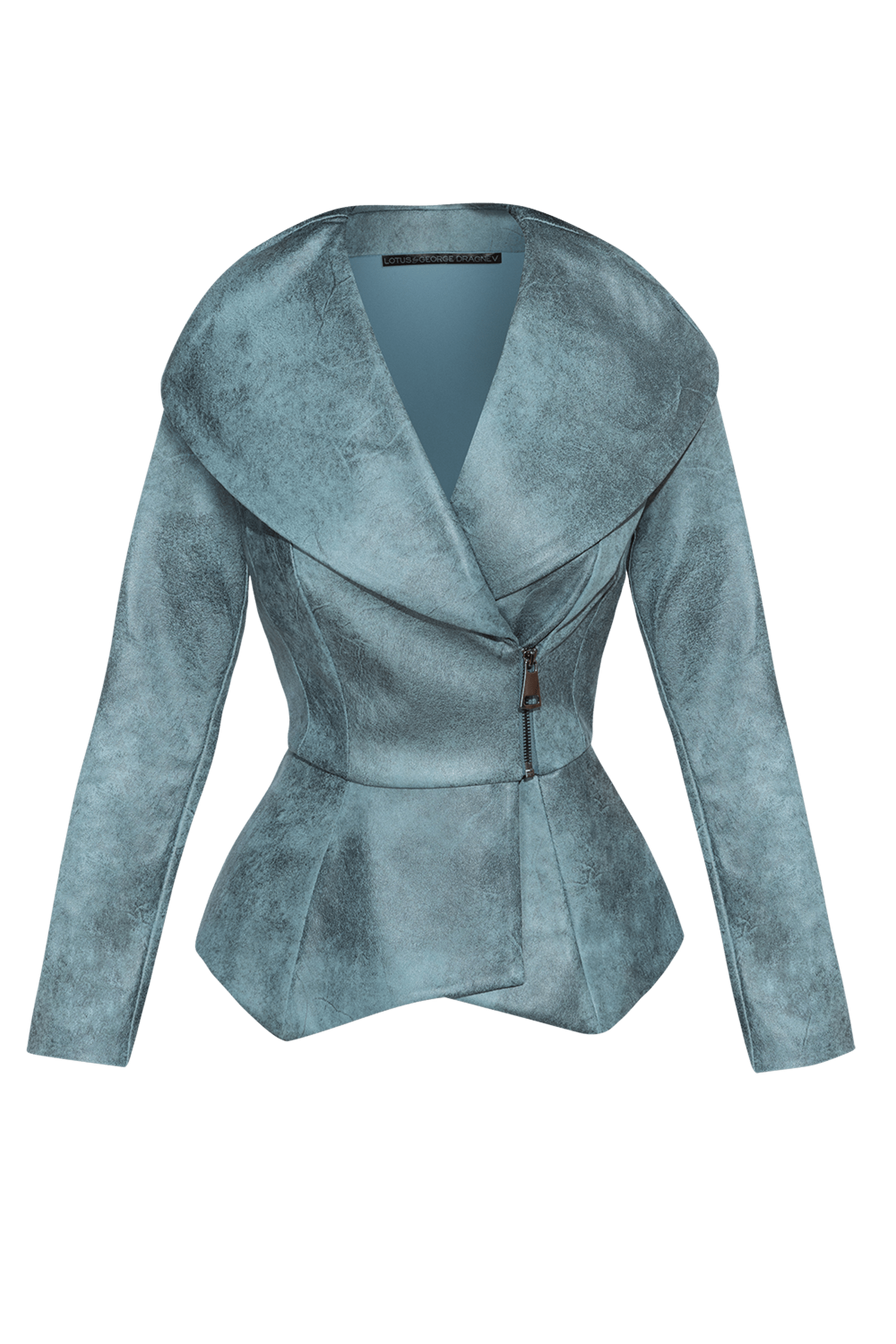 SUEDE-LOOK BLAZER WITH ASYMMETRICAL CLOSURE IN BLUE - ESSENTIALS JIORO БЛЕЙЗЕР С ШАЛ ЯКА ОТ ВЕЛУР В АЗУРНО СИНЬО - ESSENTIALS JIORO