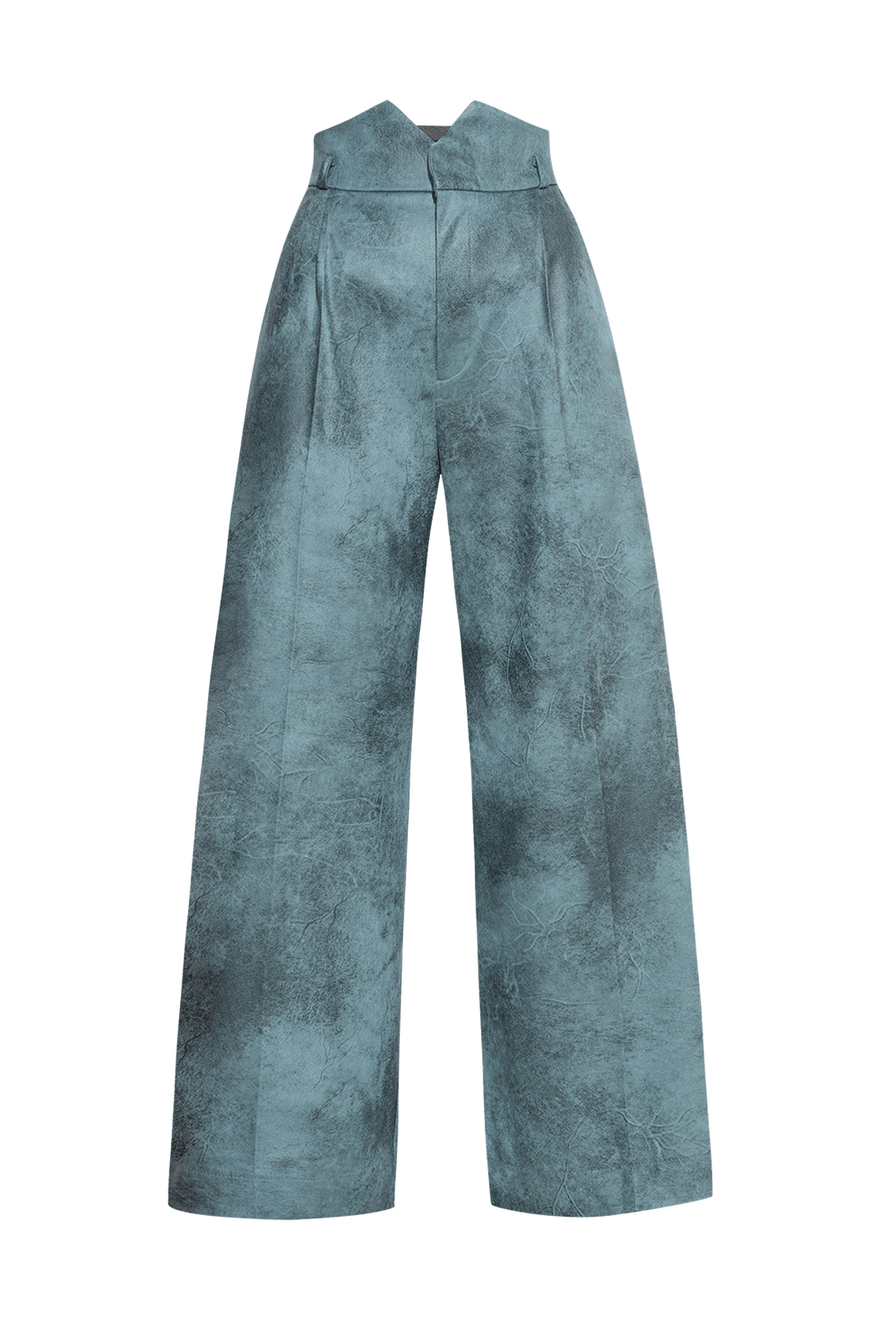 ШИРОК ПАНТАЛОН ОТ ВЕЛУР С ВИСОКА ТАЛИЯ В ЦВЯТ АЗУРНО СИНЬО - ESSENTIAL